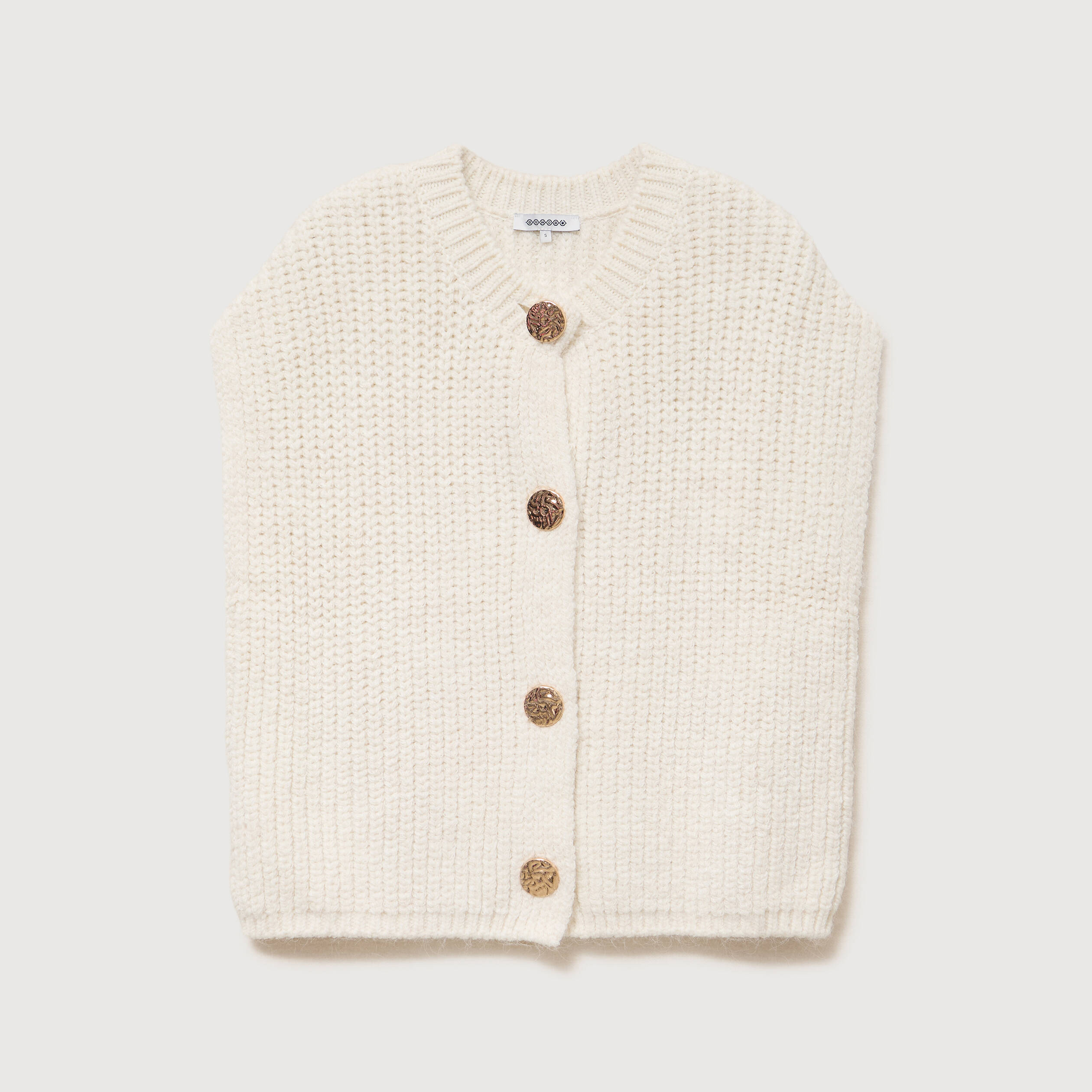 Gilet droit sans manches col rond creme femme