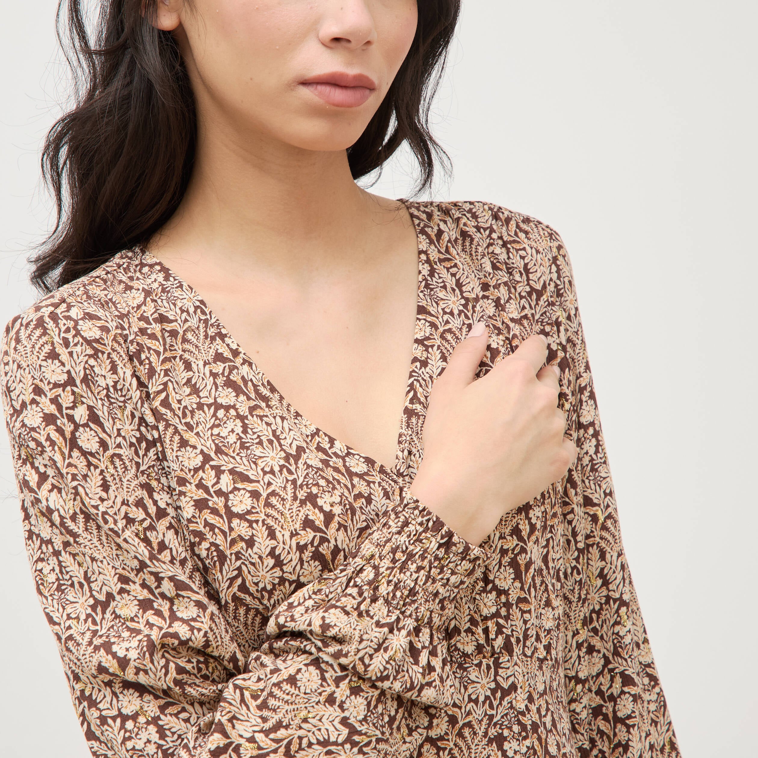 Robe manches longues marron femme