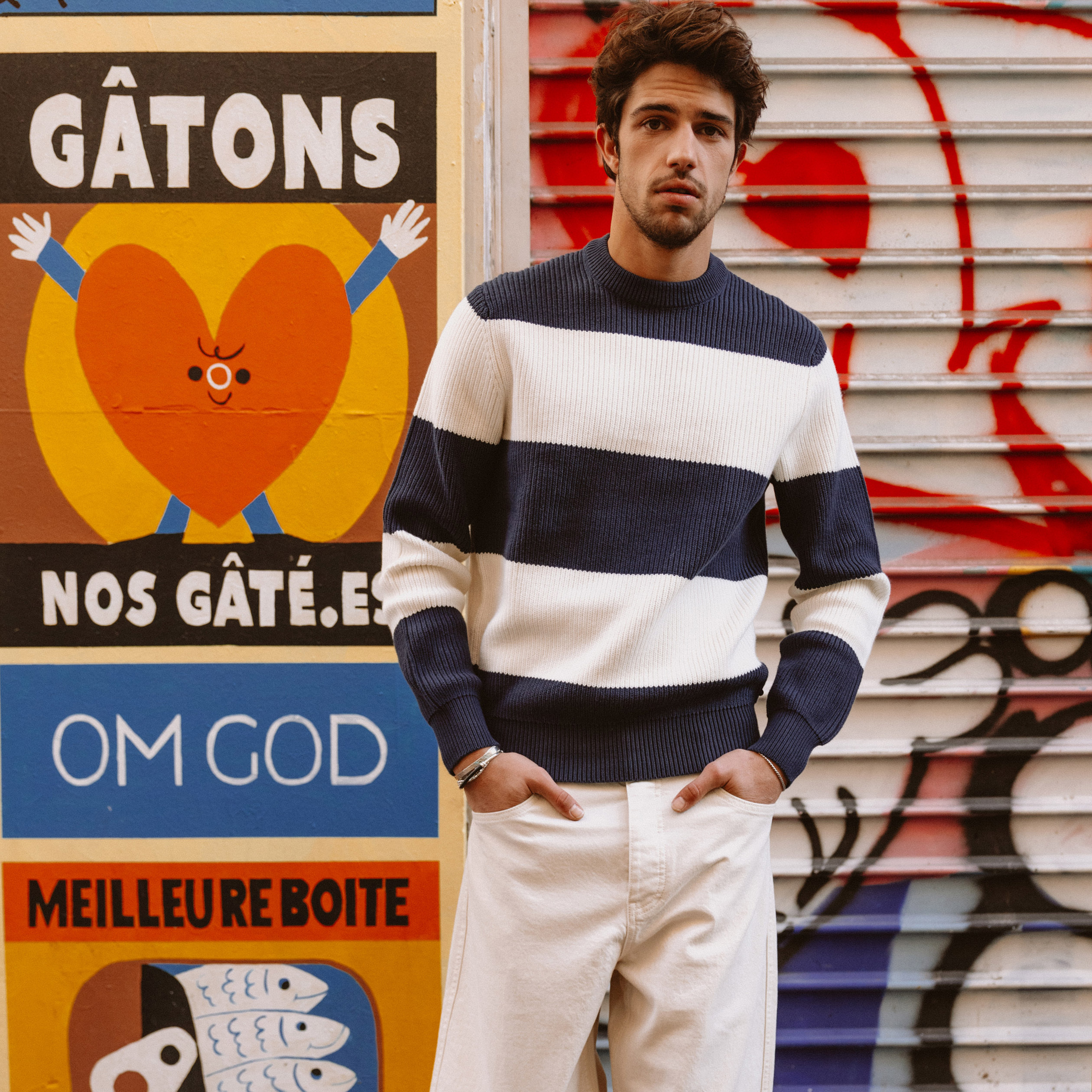 Pull&Bear - Chemise ample rayée à manches longues - Bleu