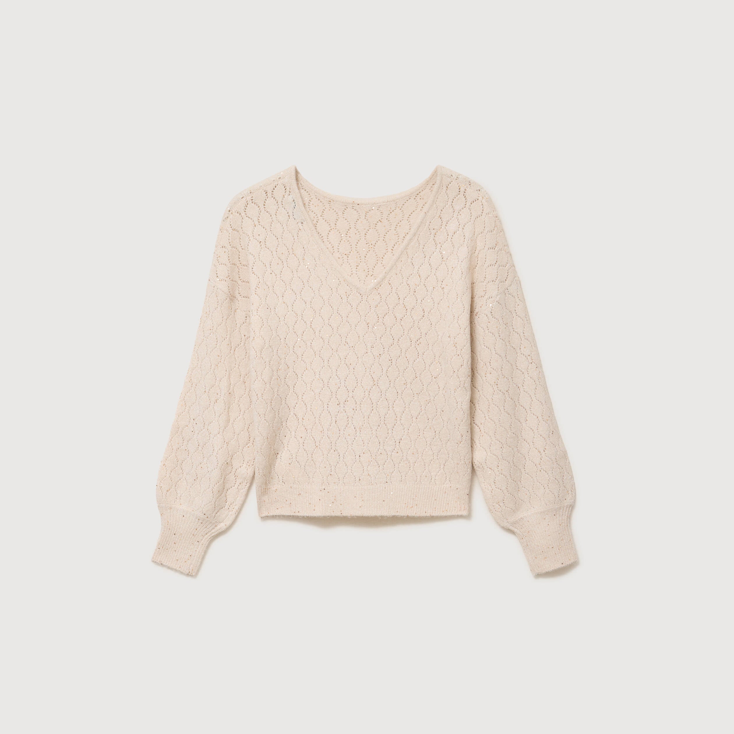 Pull oversize col v manches longues creme femme