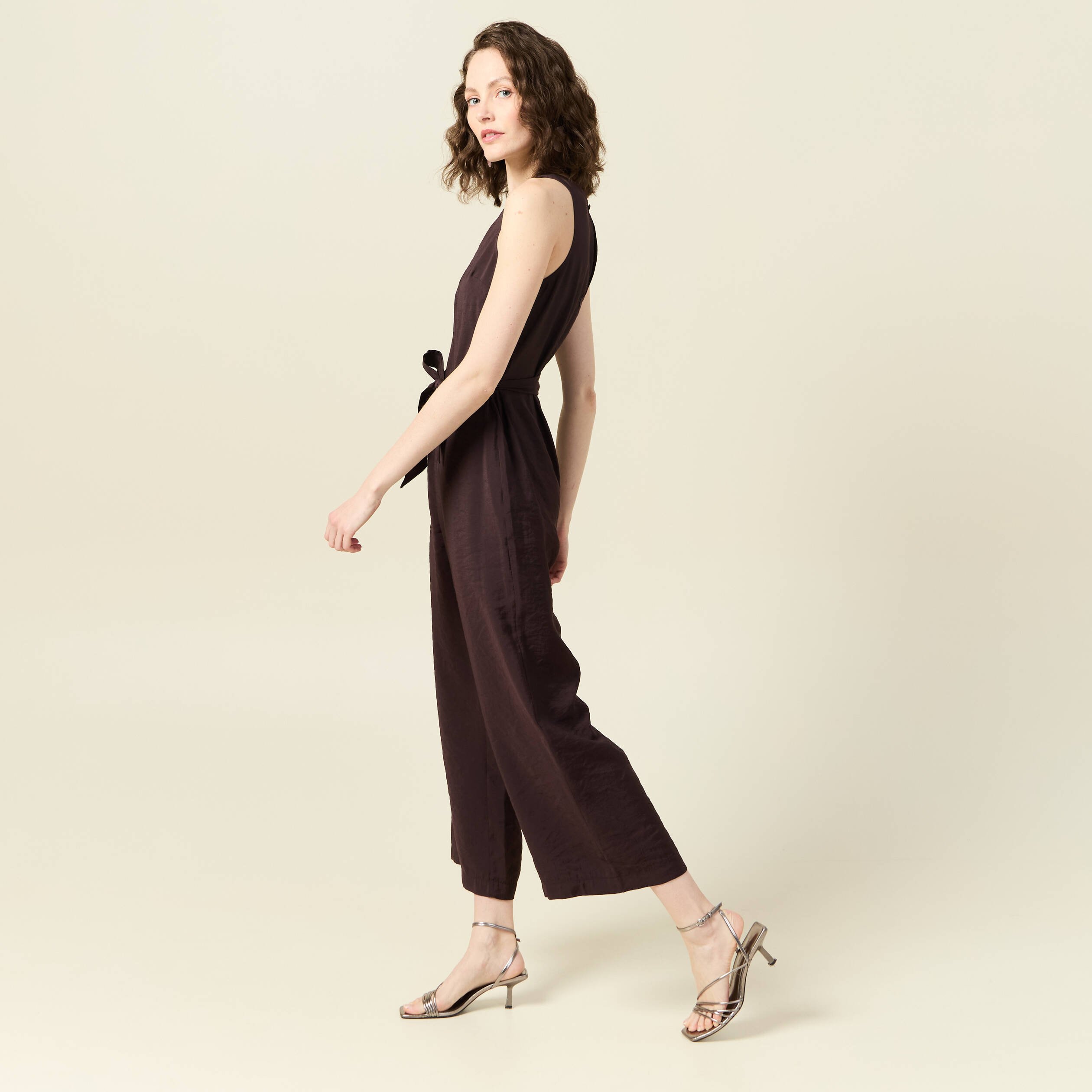 combinaison pantalon large marron fonce femme Combinaison pantalon large marron foncé femme