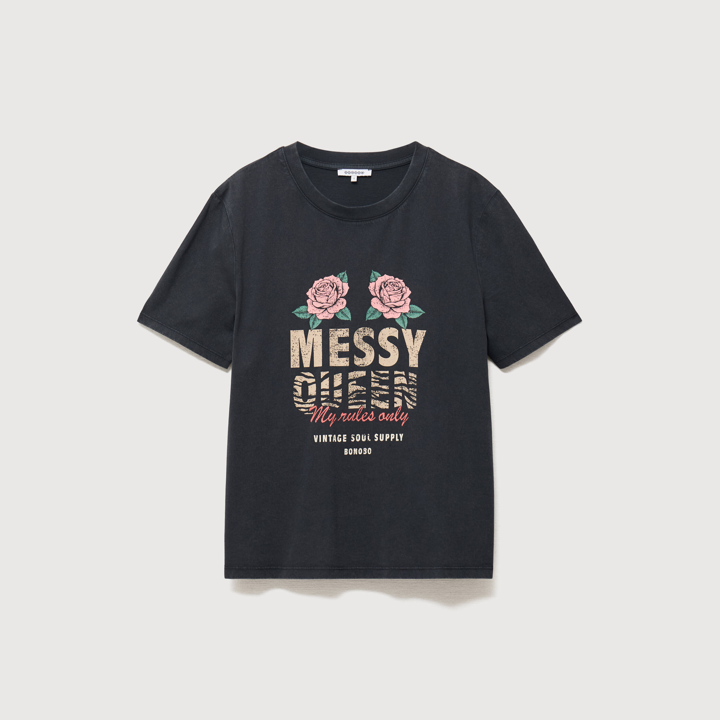 T-shirt droit col rond manches courtes noir femme