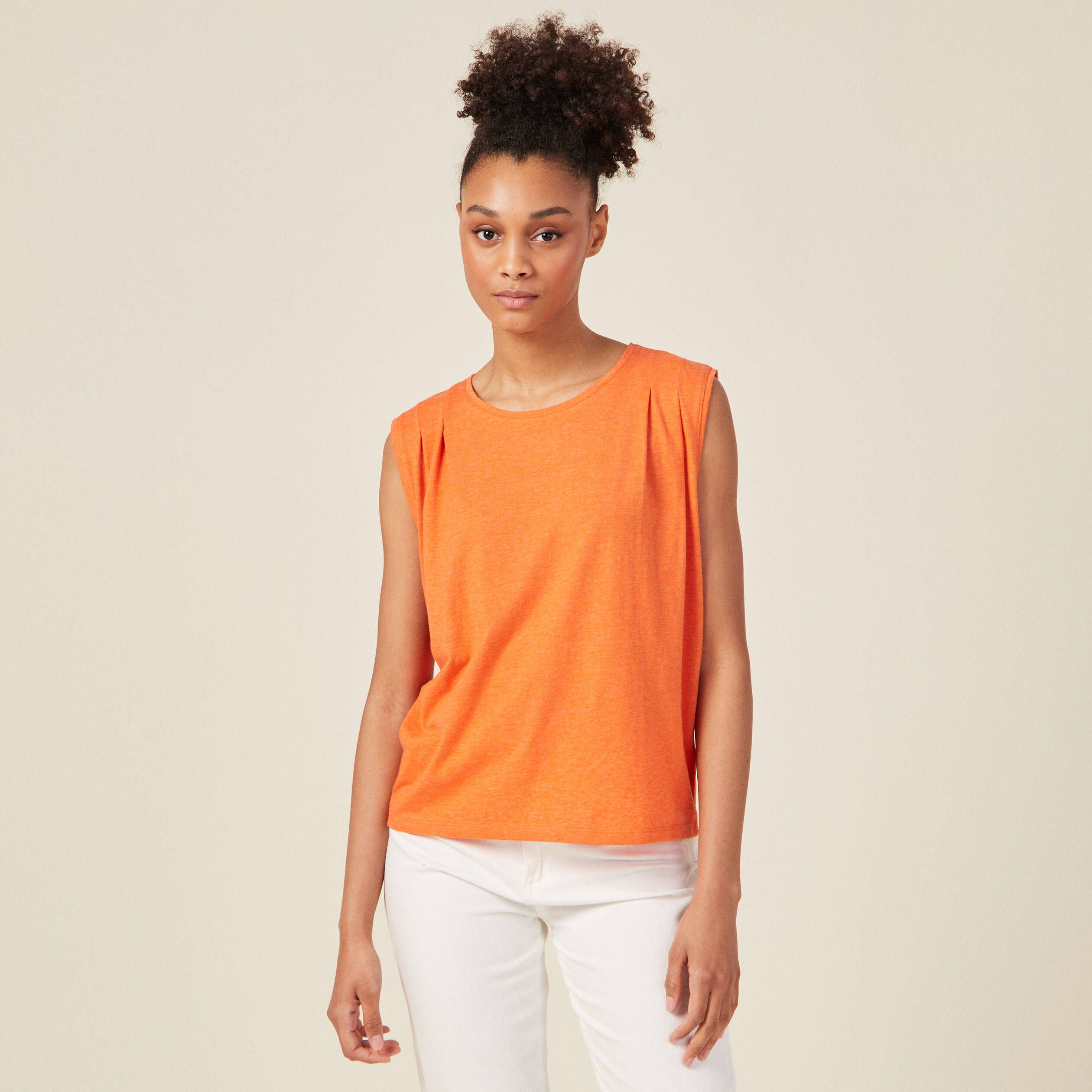 Débardeur bretelles larges orange femme