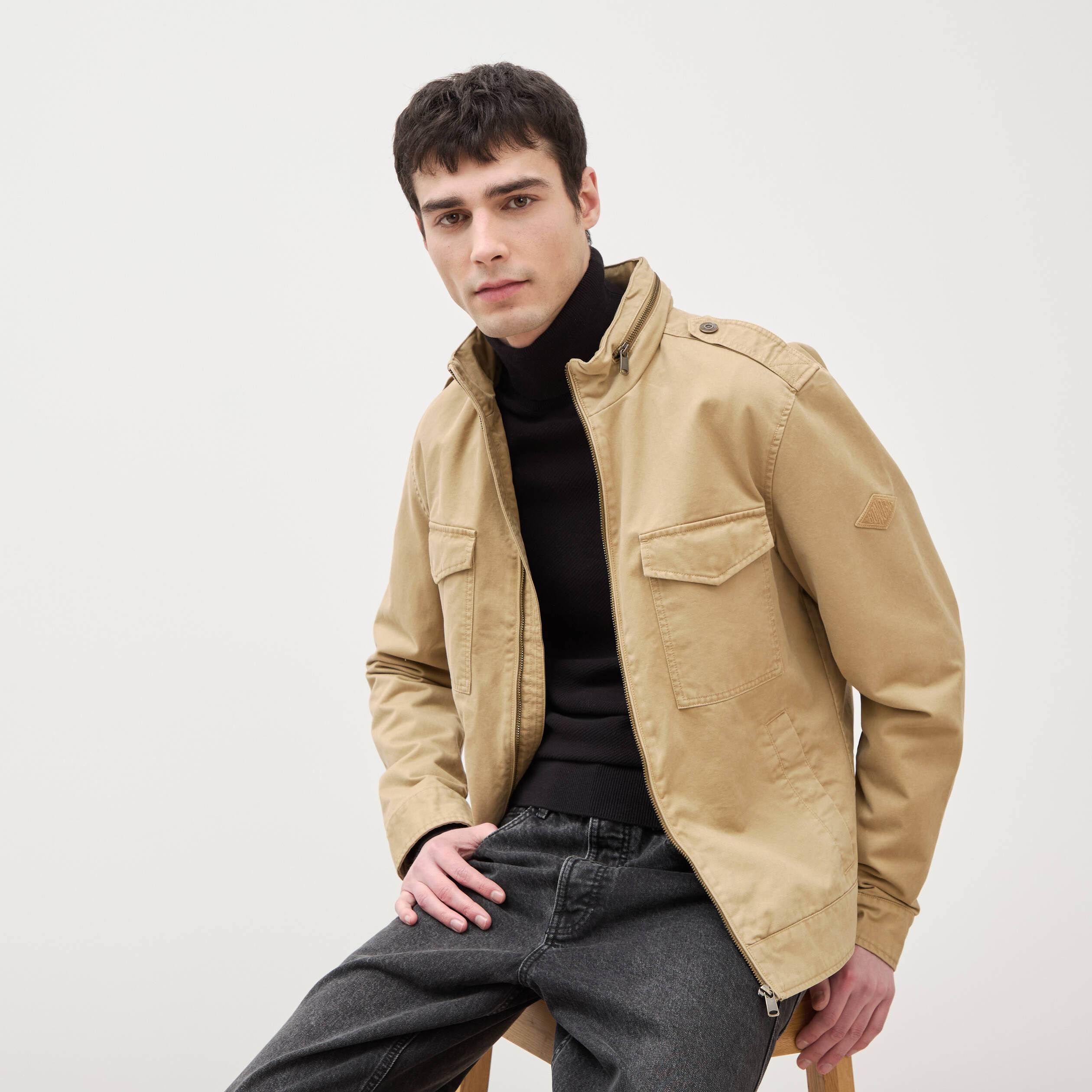 Veste col montant manches longues beige homme