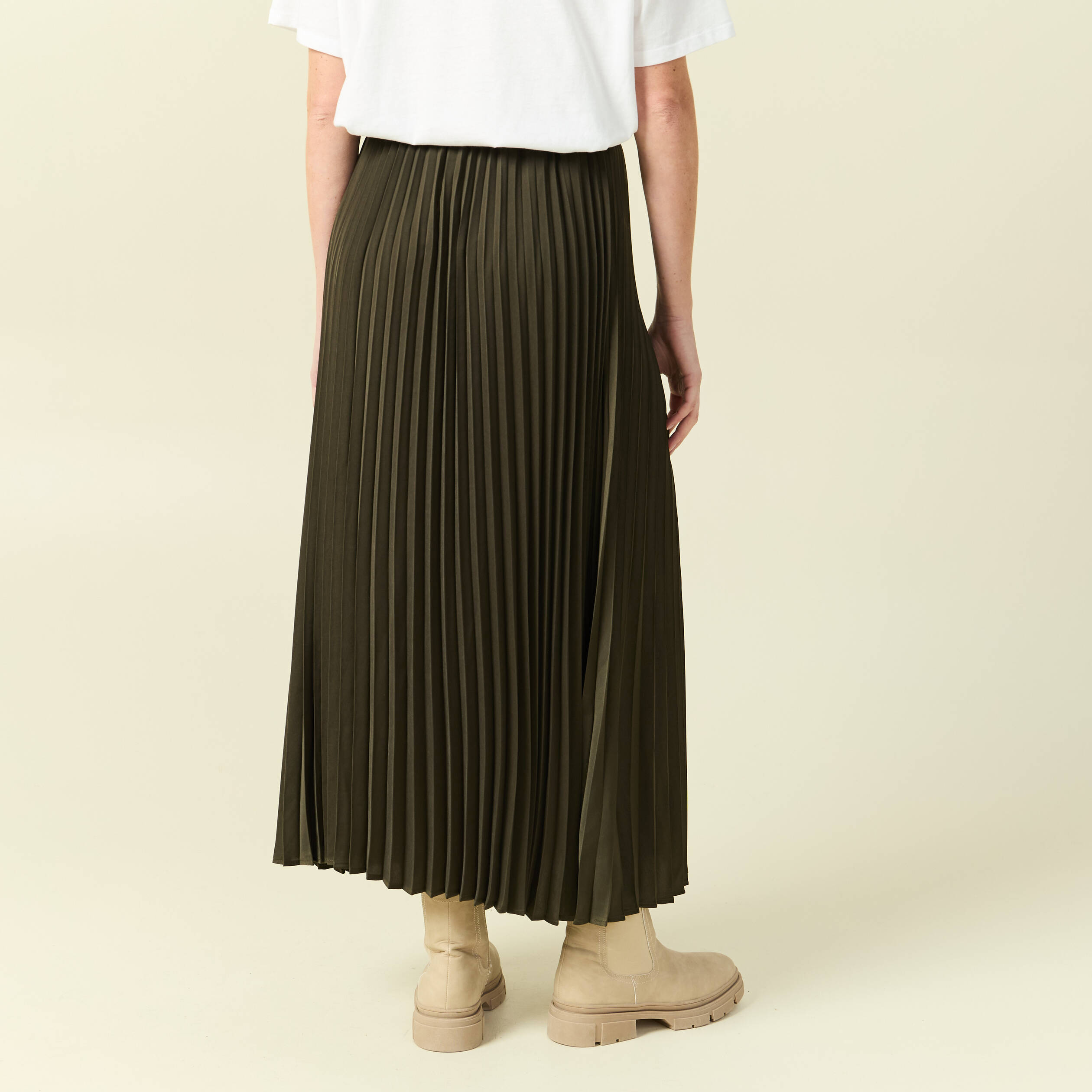 Jupe pliss&eacute;e longue vert kaki femme