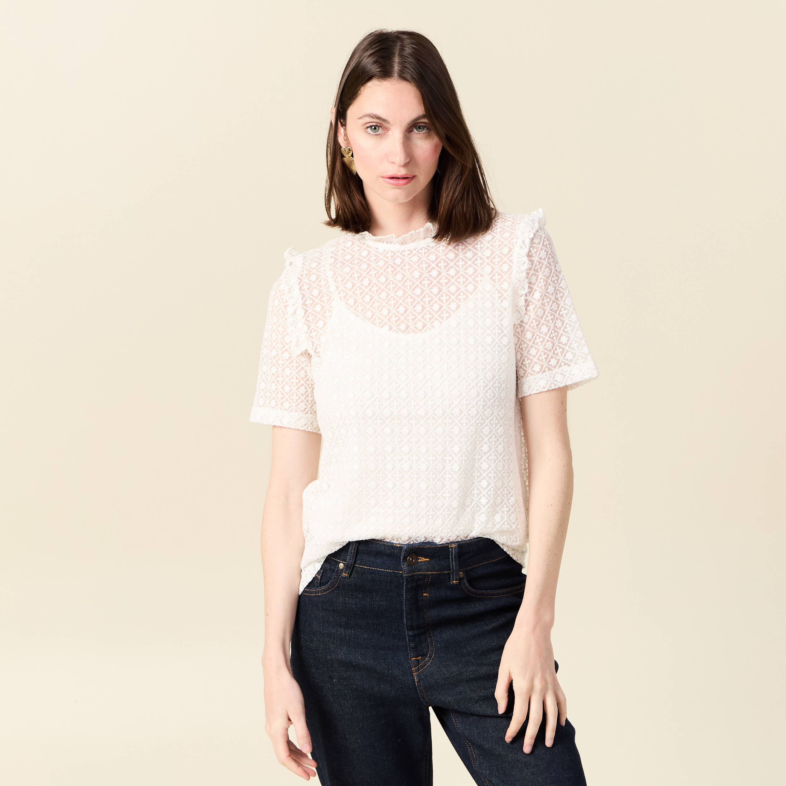 t shirt manches courtes ecru femme T-shirt manches courtes ecru femme