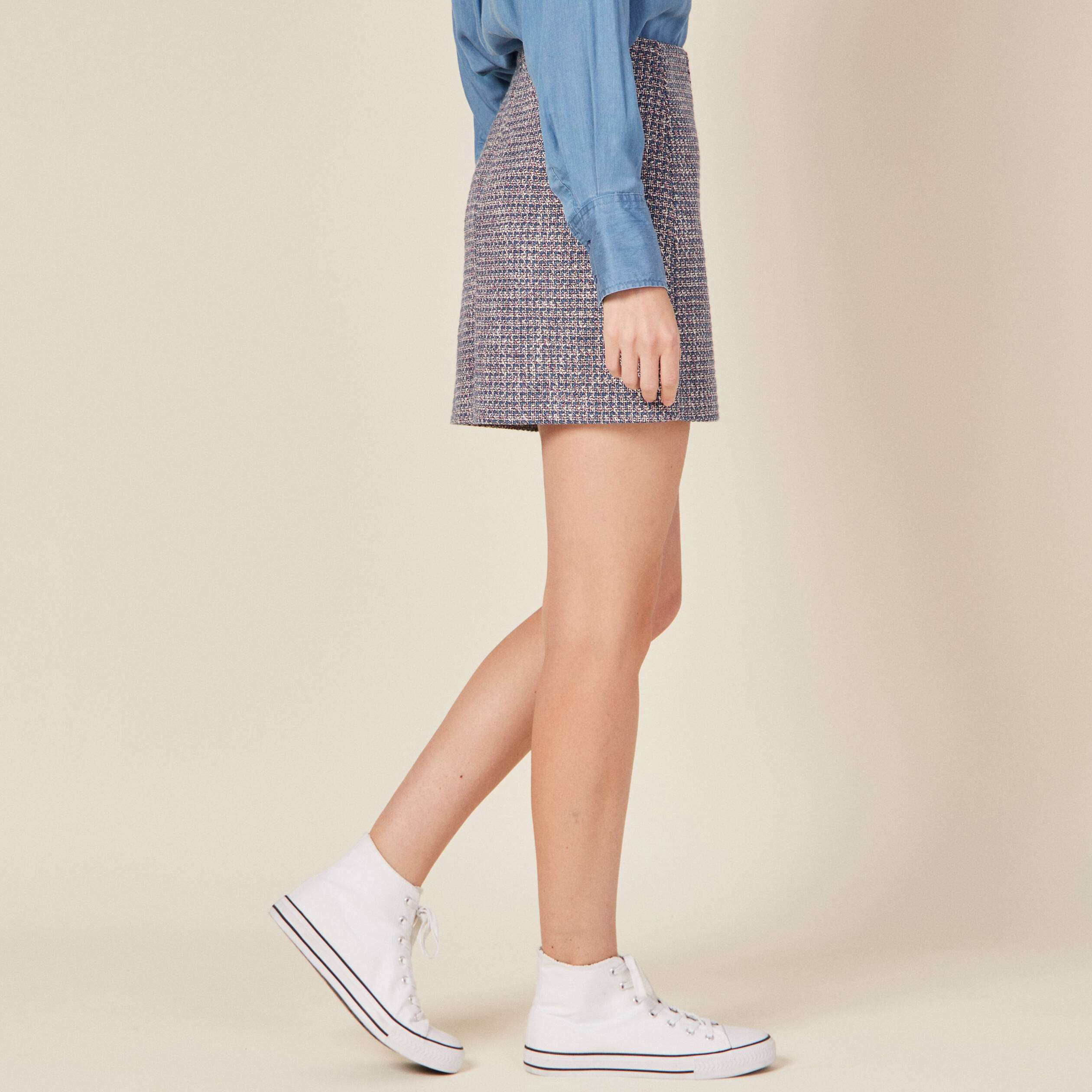 Jupe trap&egrave;ze bleu lavande femme