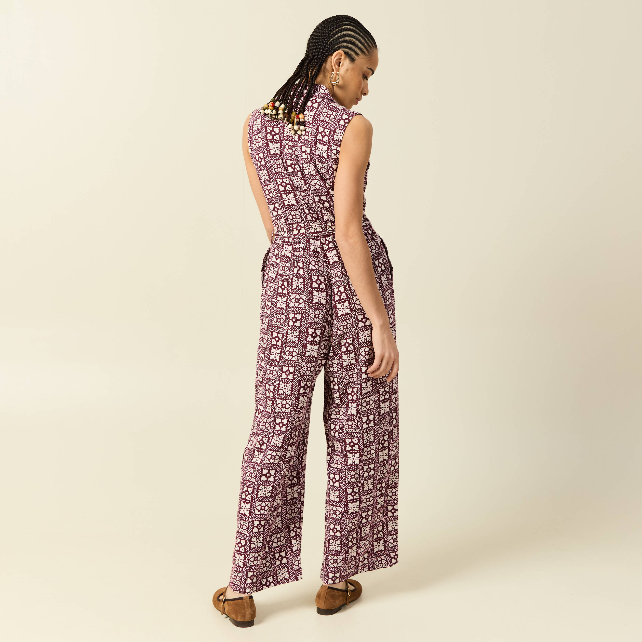 Combinaison salopette sans manches bordeaux femme