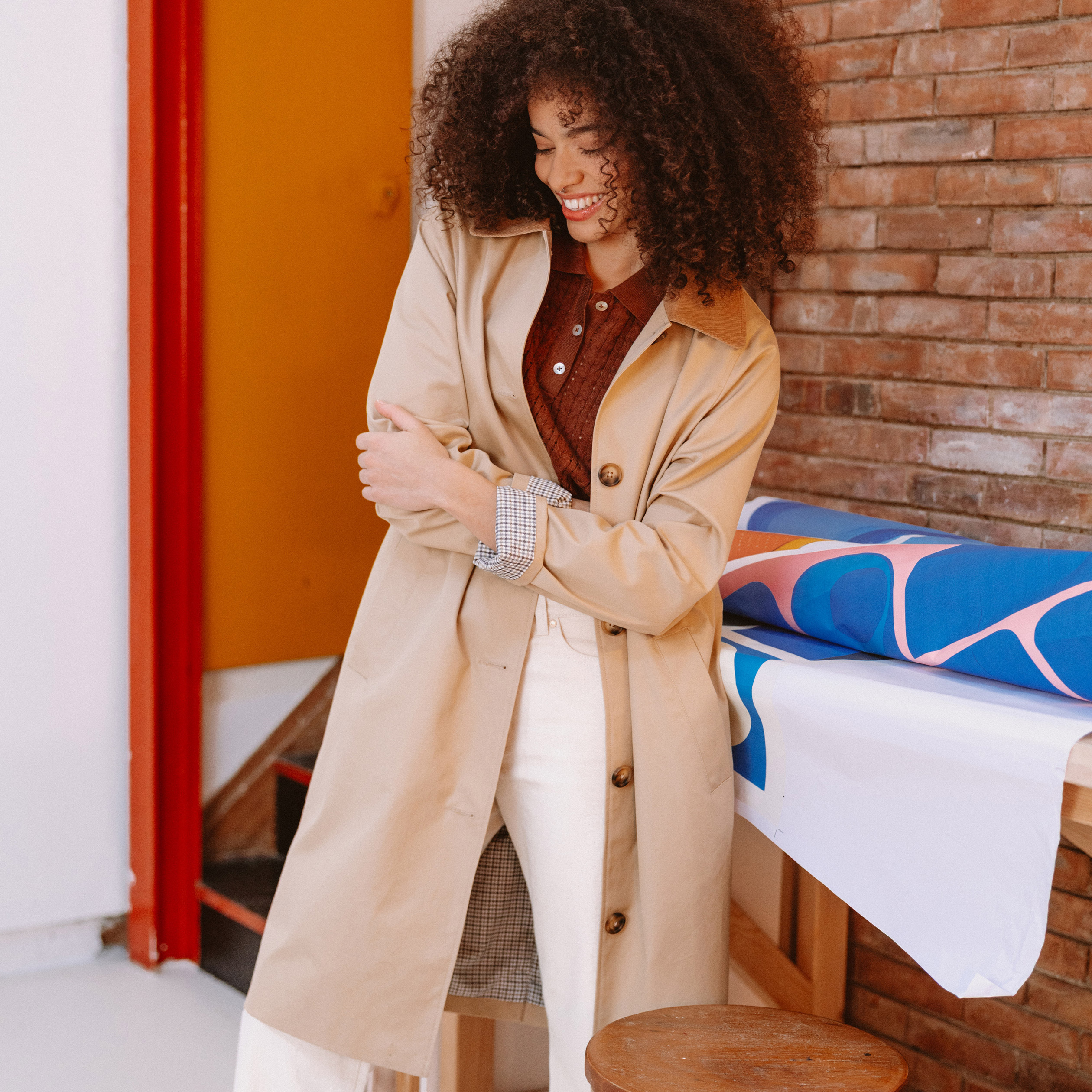 Imperm&eacute;able long droit col tailleur beige femme