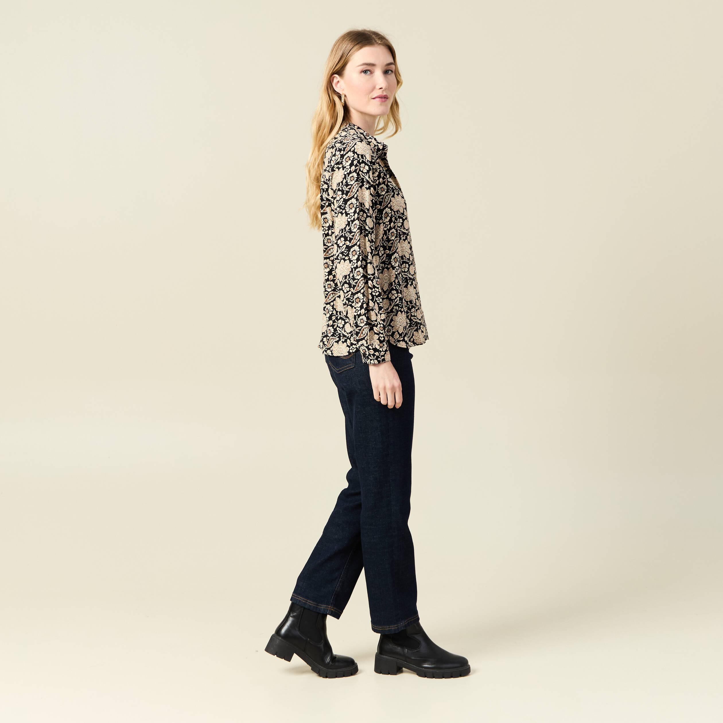 Chemise manches longues fluide noir femme Bonobo