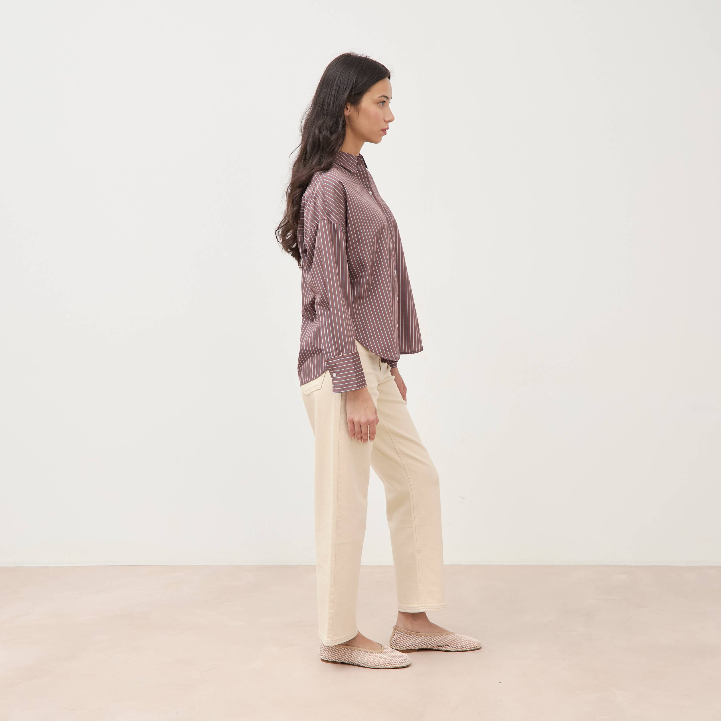 Chemise ample manches longues fluide marron femme