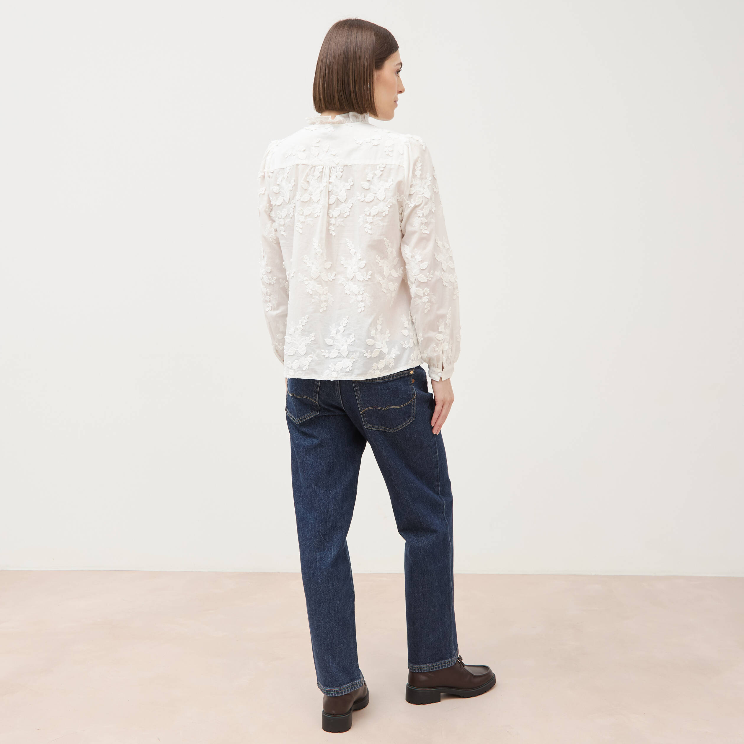 Chemise en coton manches longues ecru femme