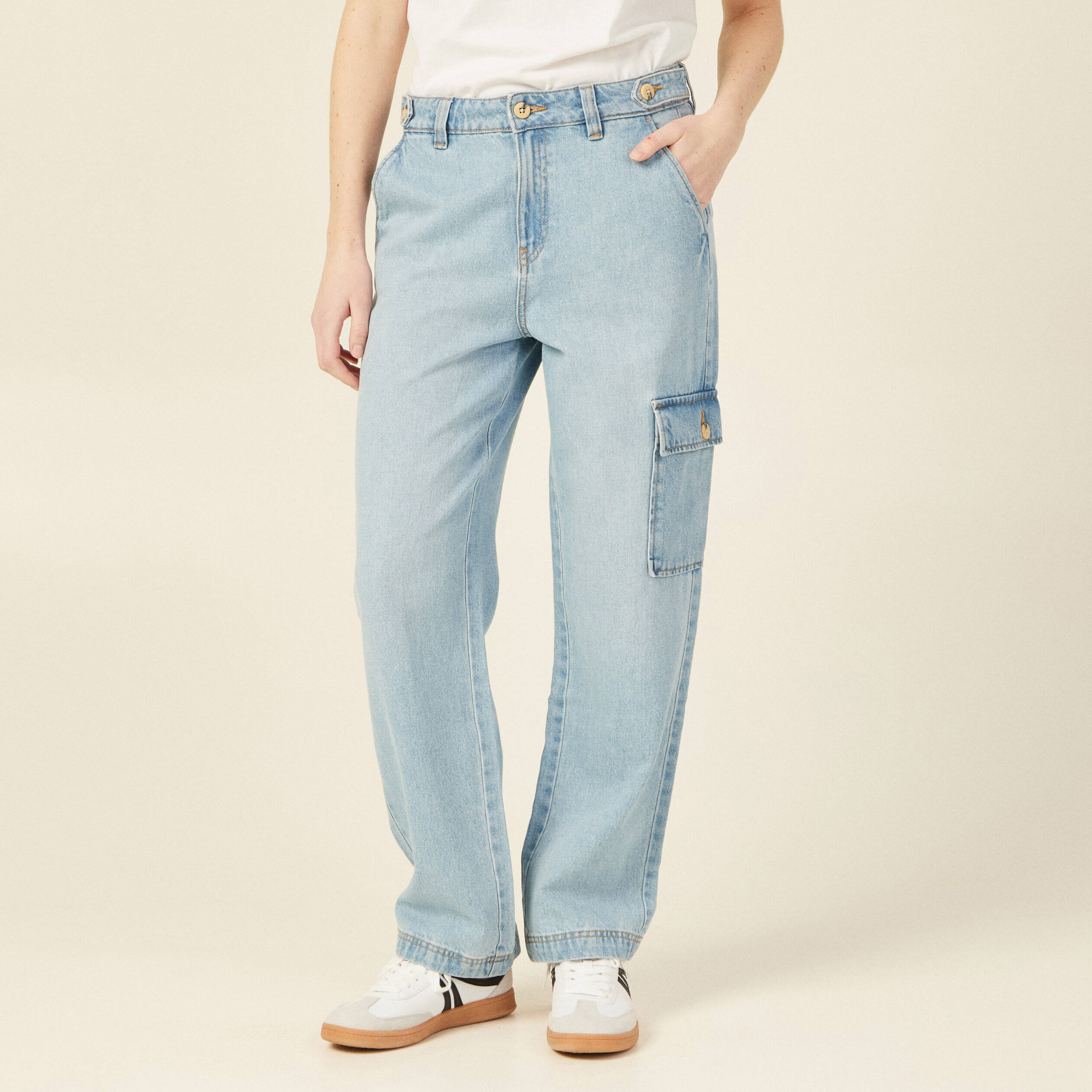 jeans cargo 5 poches denim bleach femme Jeans cargo 5 poches denim bleach femme