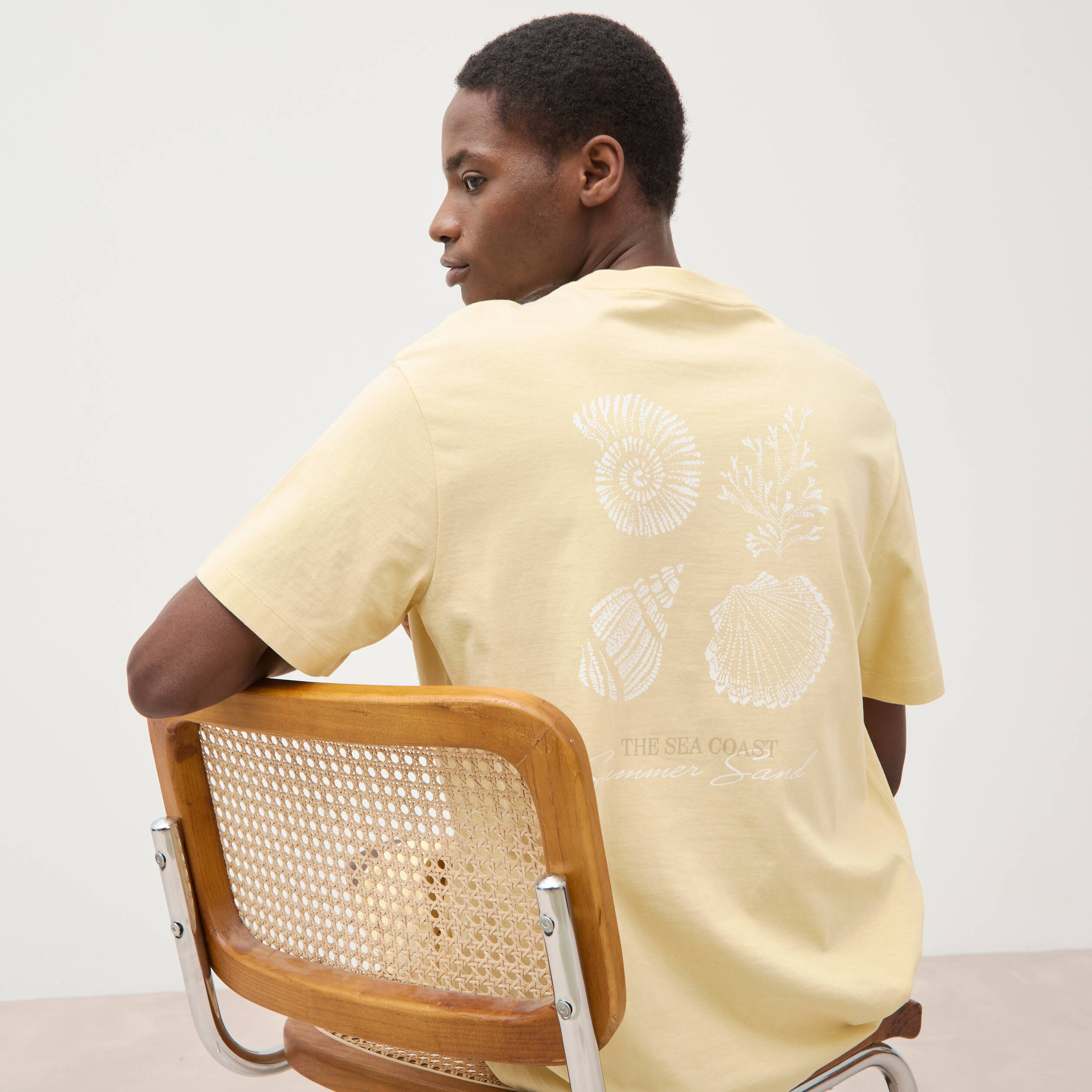 T-shirt en coton manches courtes jaune clair homme
