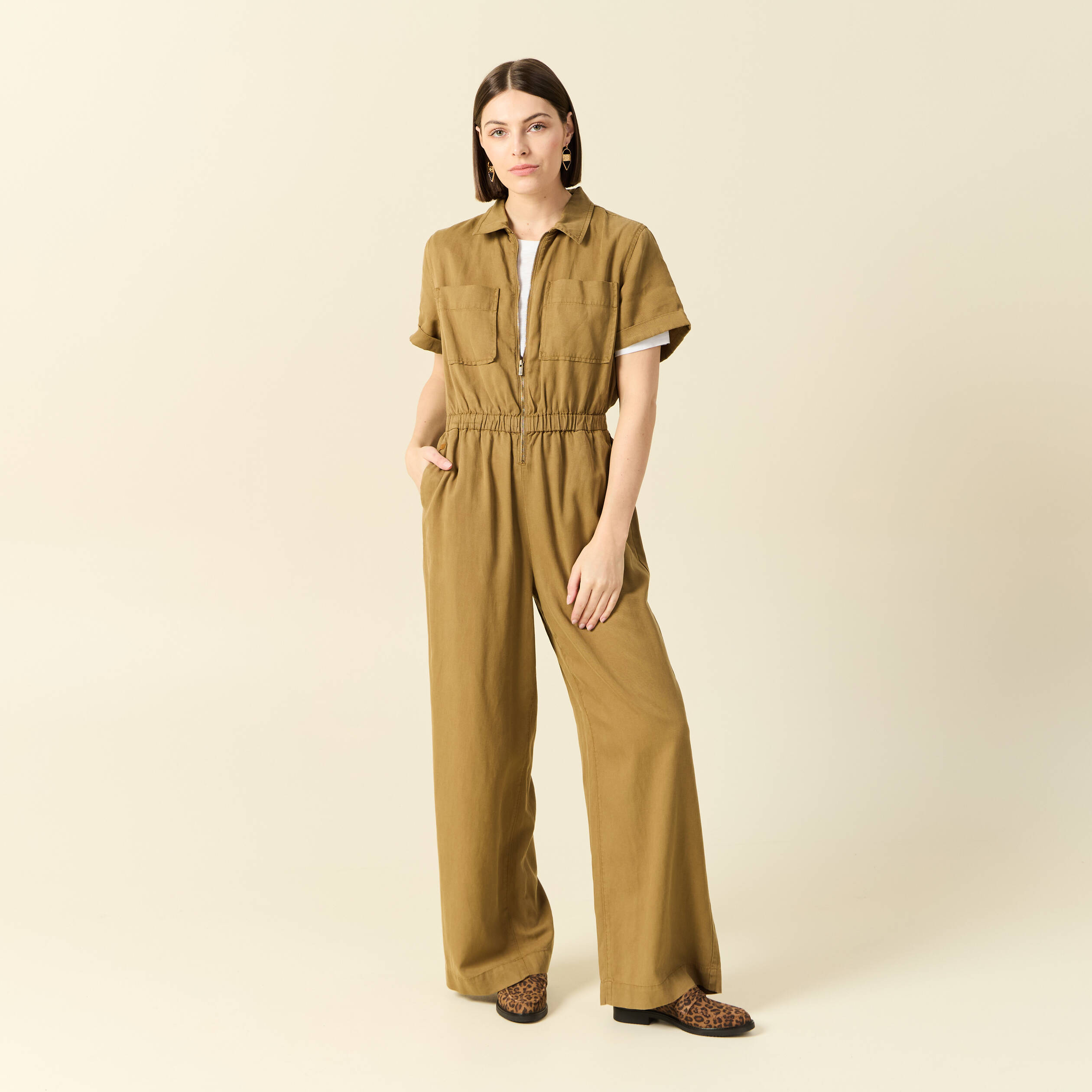 combinaison pantalon zippee vert kaki femme Combinaison pantalon zippée vert kaki femme
