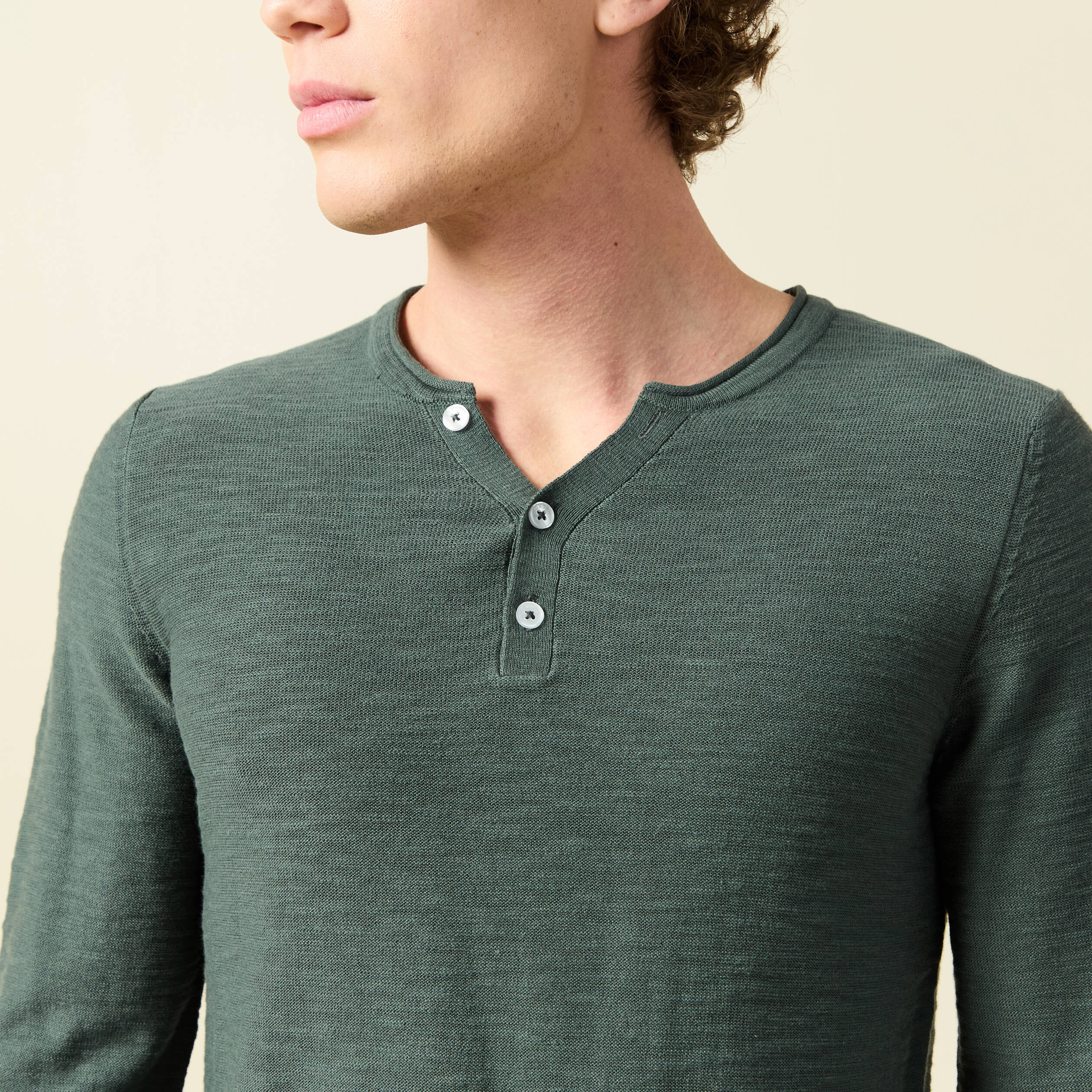 Pull manches longues vert kaki homme