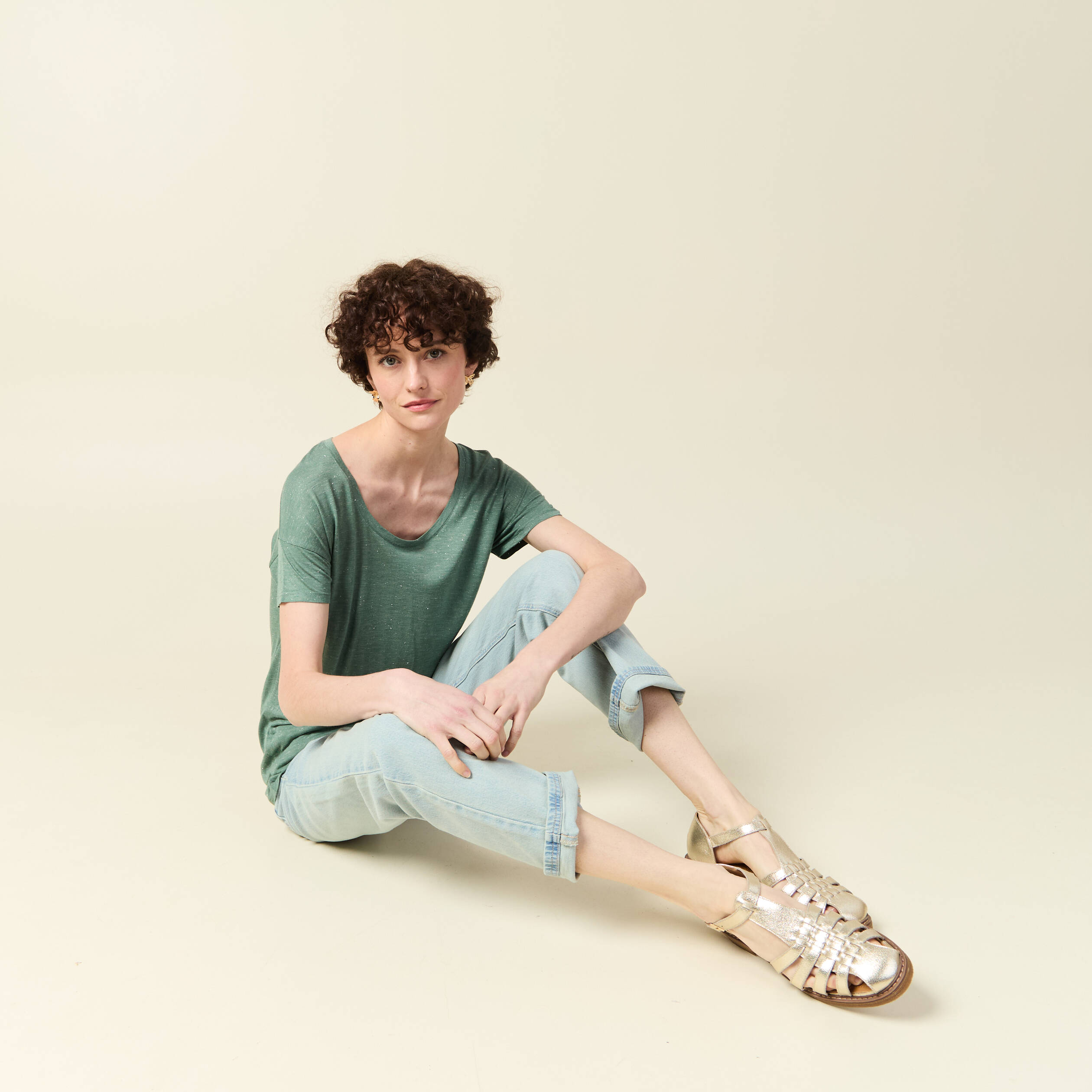 t shirt manches courtes brillant vert fonce femme T-shirt manches courtes brillant vert foncé femme