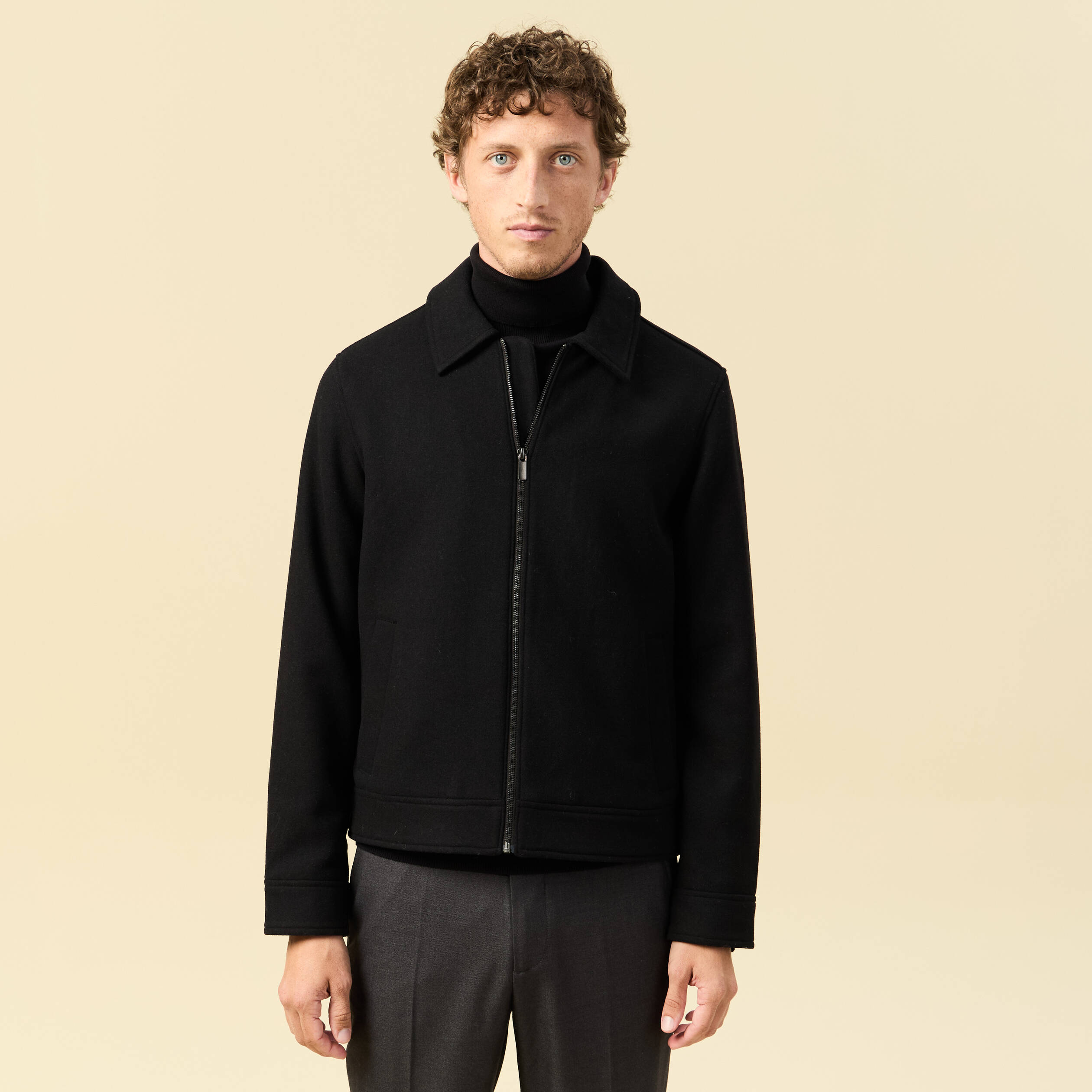 Veste oversize courte col classique noir homme
