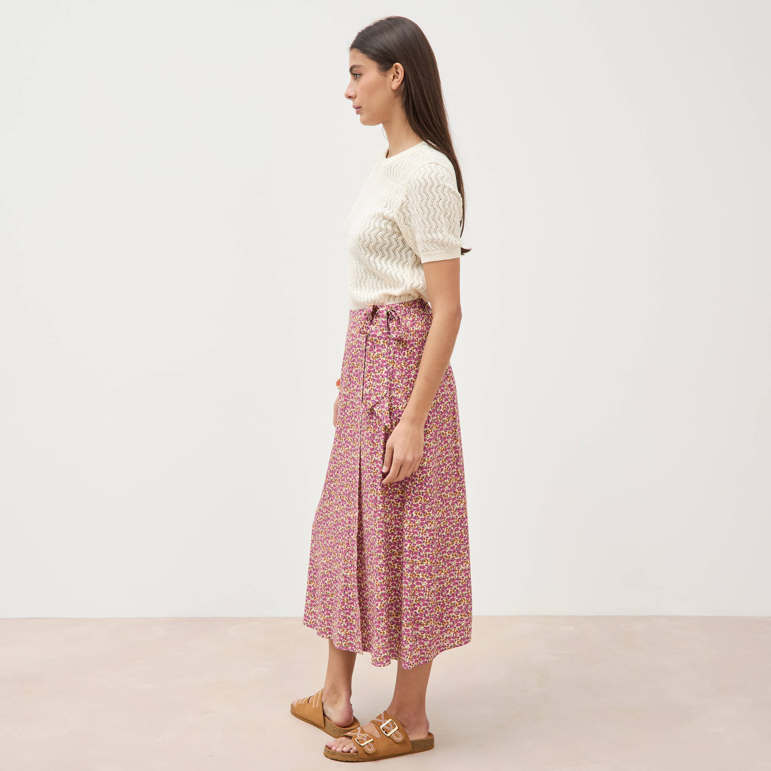 Jupe fluide rose framboise femme