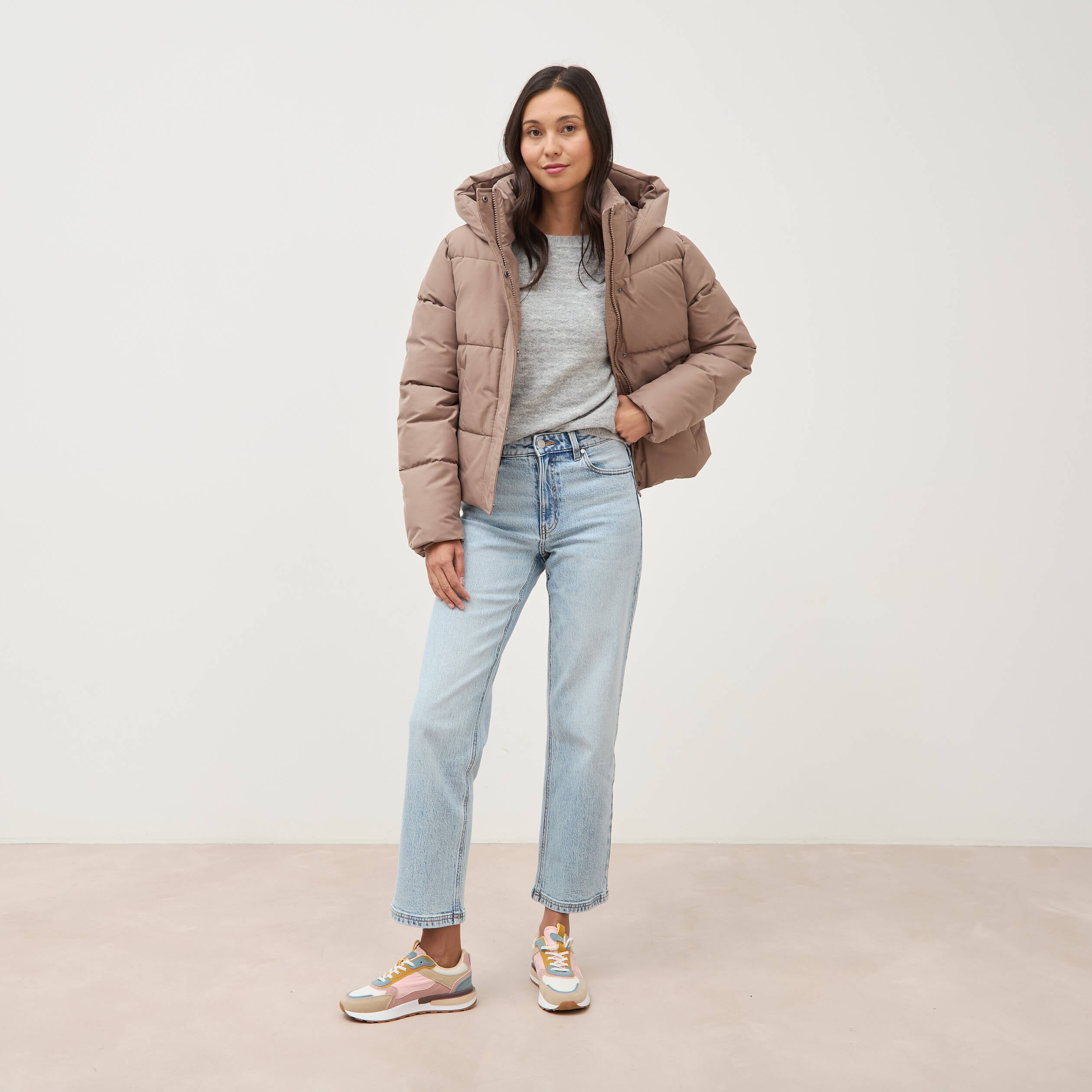 Pull manches longues col bateau gris femme