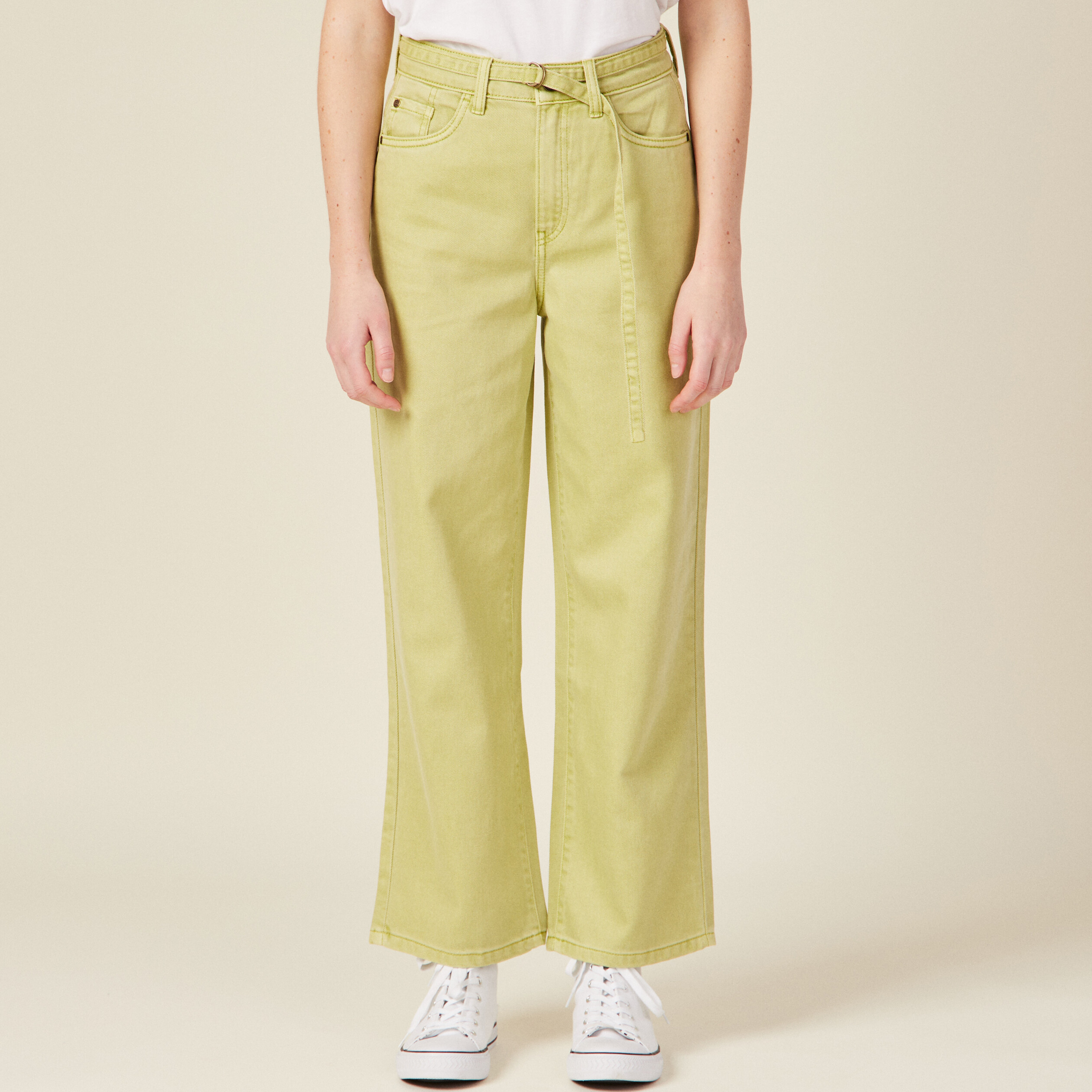 Jeans large taille haute vert anis femme