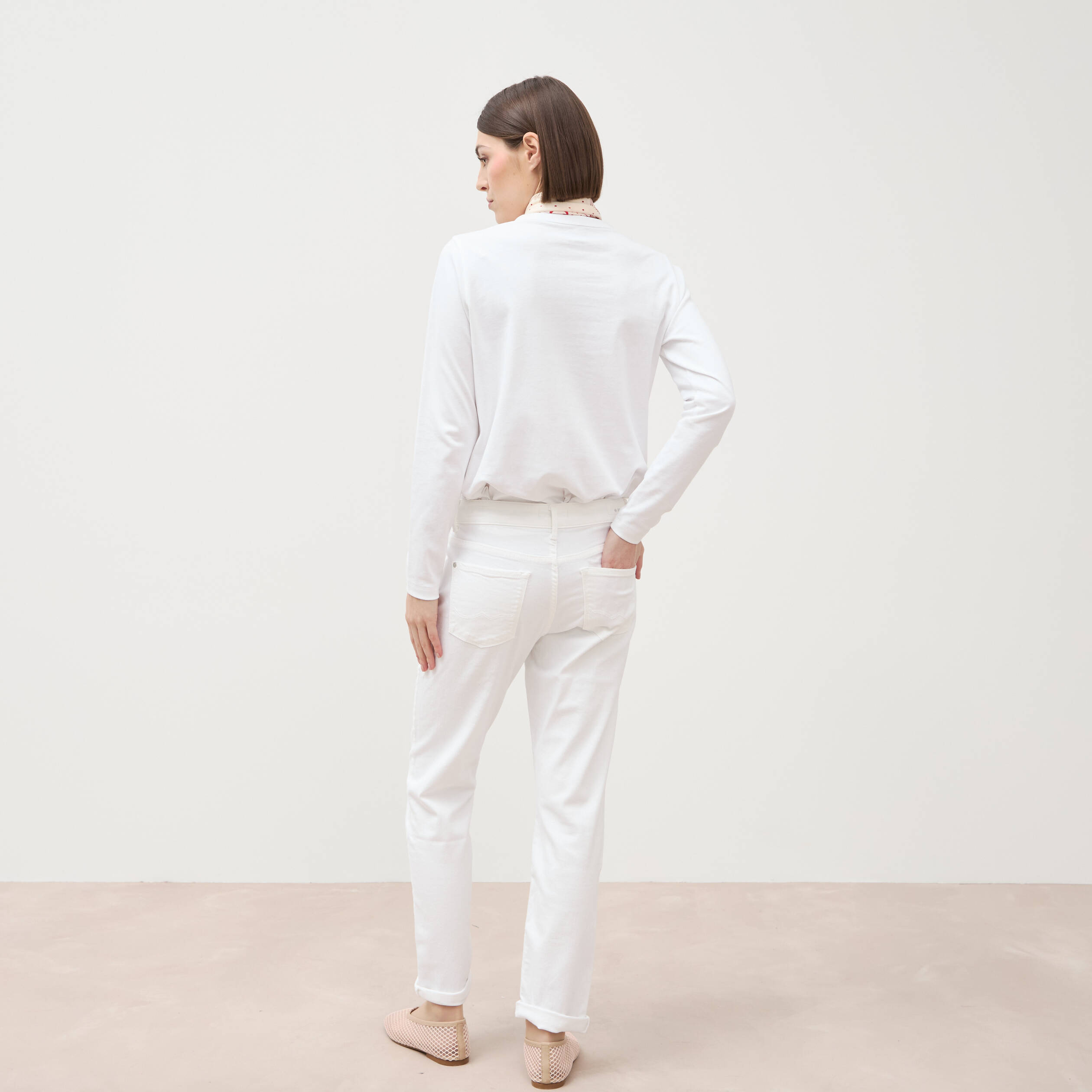Jeans girlfriend taille haute denim blanc femme