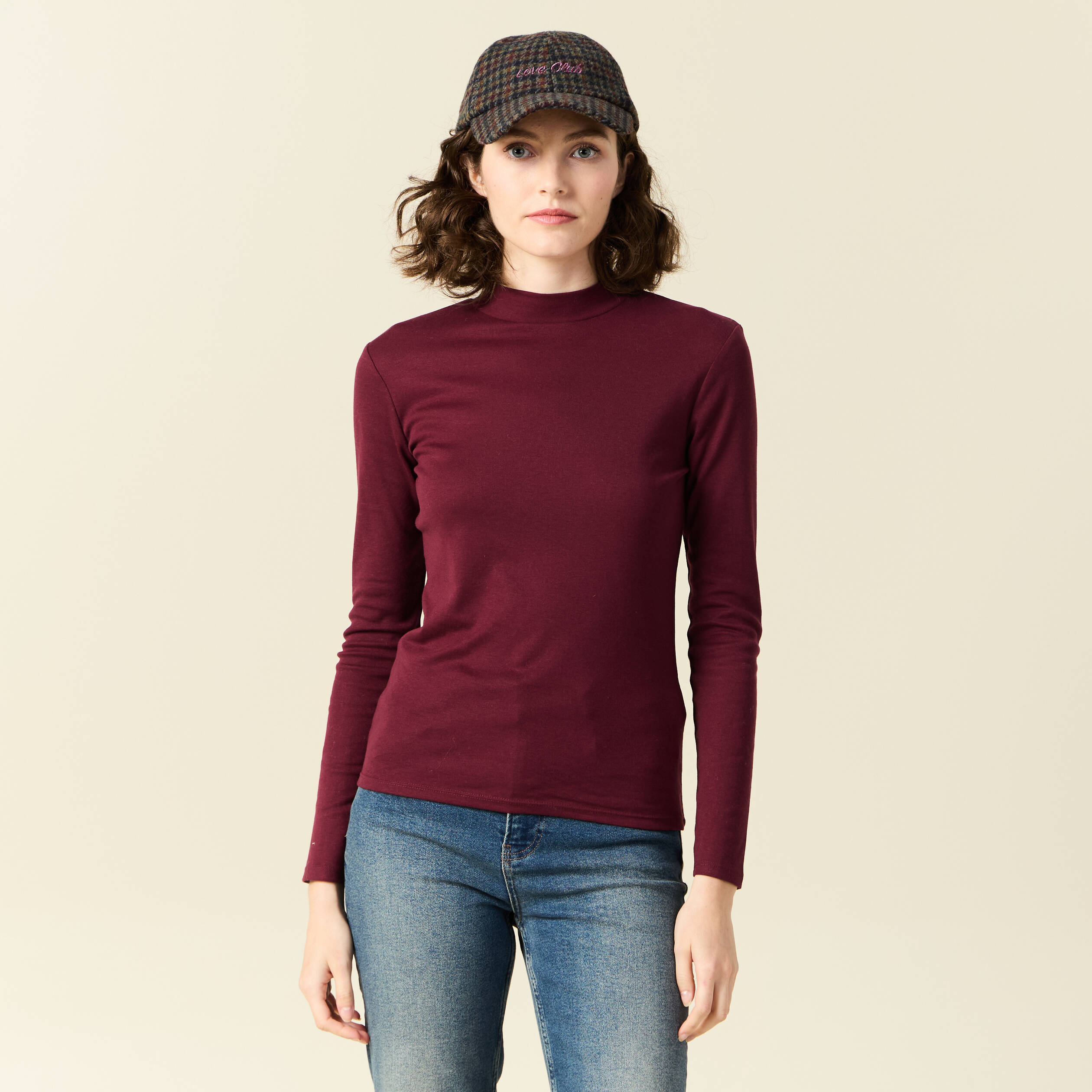 Tee shirt manche longue bordeaux femme on sale