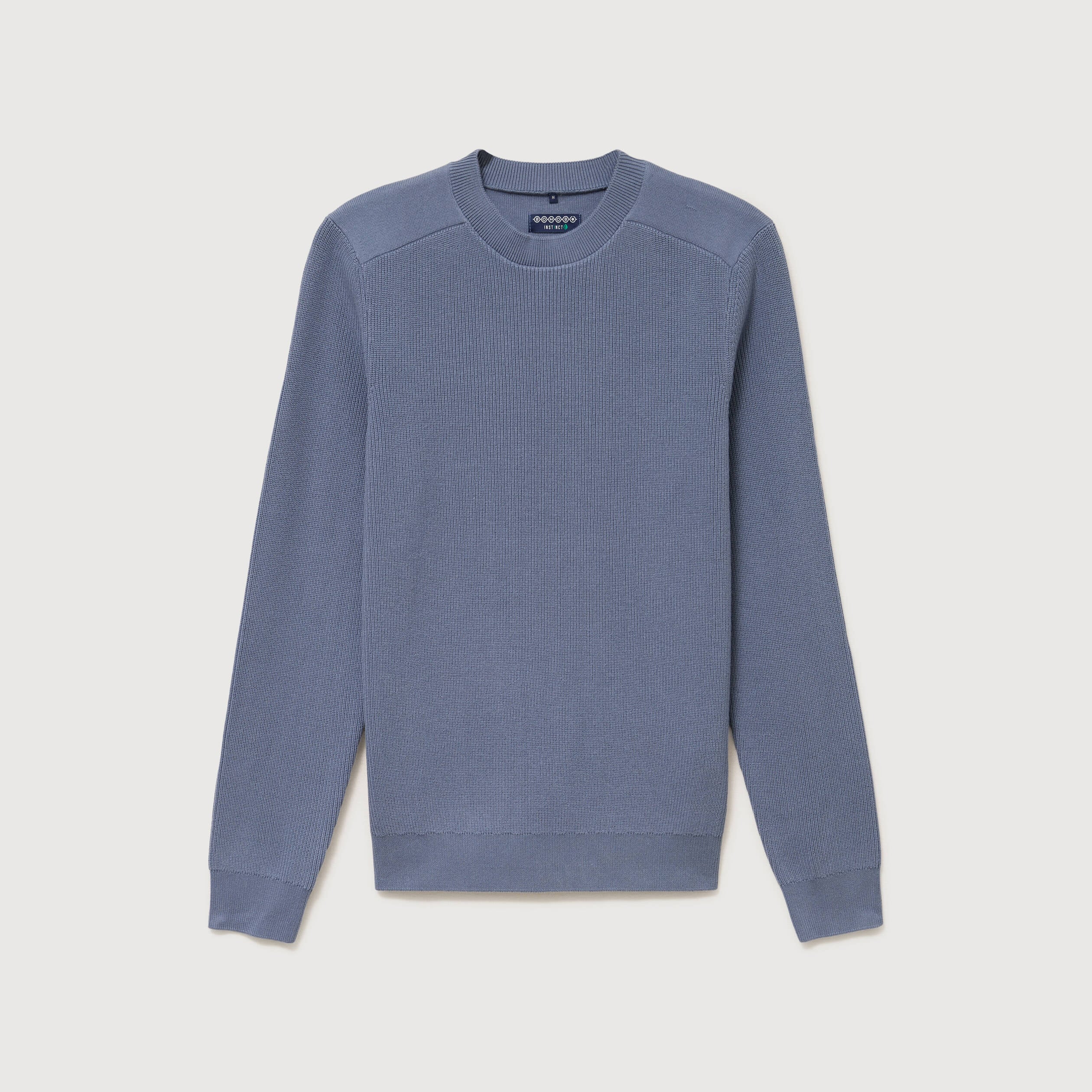 Pull manches longues col rond bleu gris homme