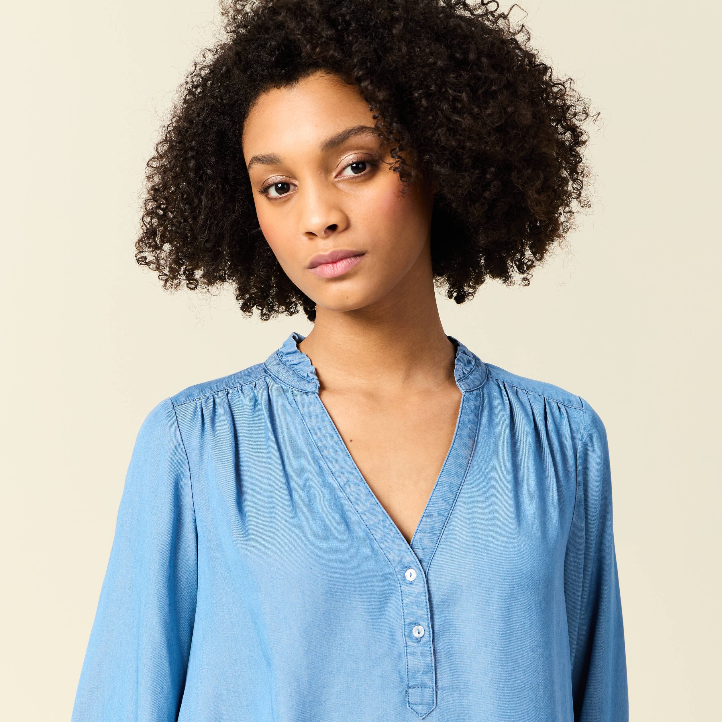 Blouse manches longues denim stone femme