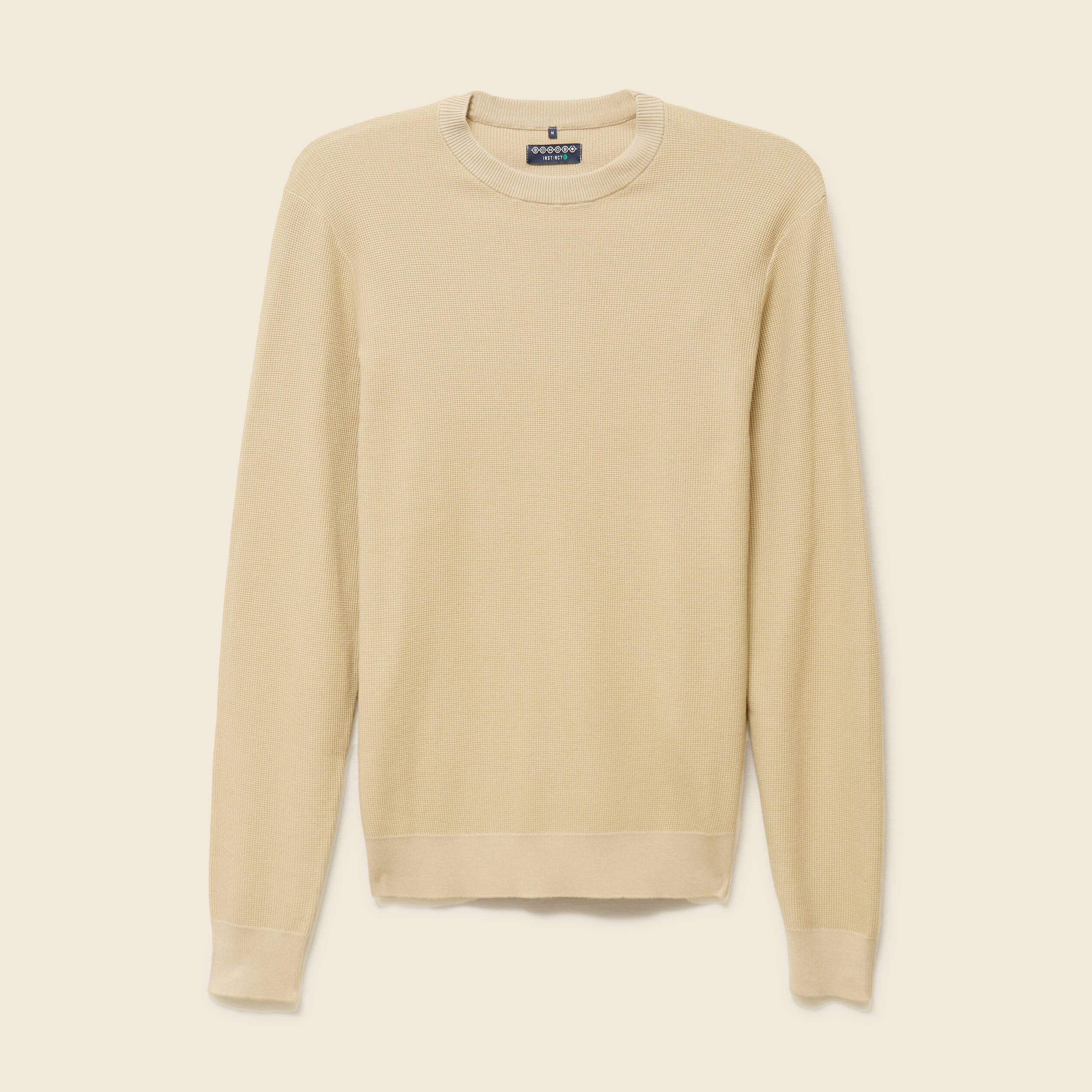 Pull fin col rond manches longues beige homme