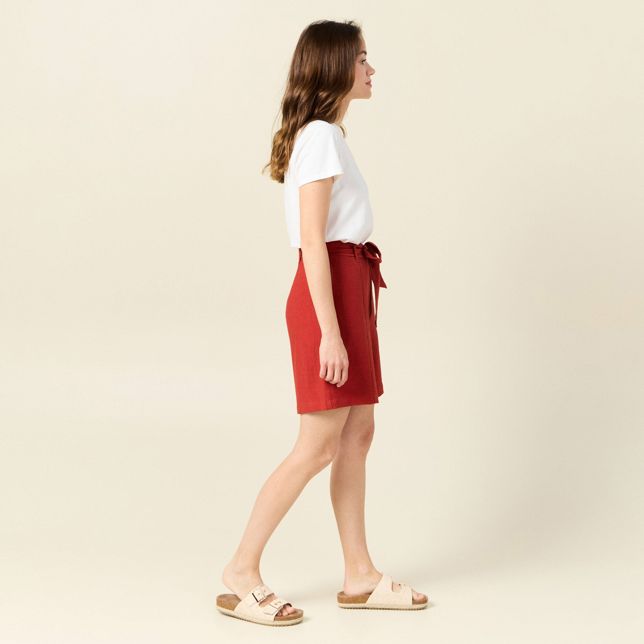 short large taille haute rouge fonce femme Short large taille haute rouge foncé femme