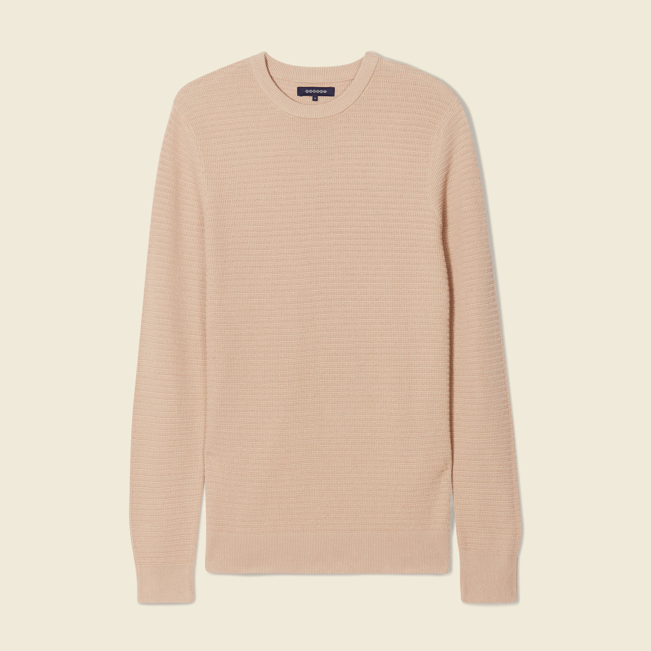 Pull manches longues col rond beige homme