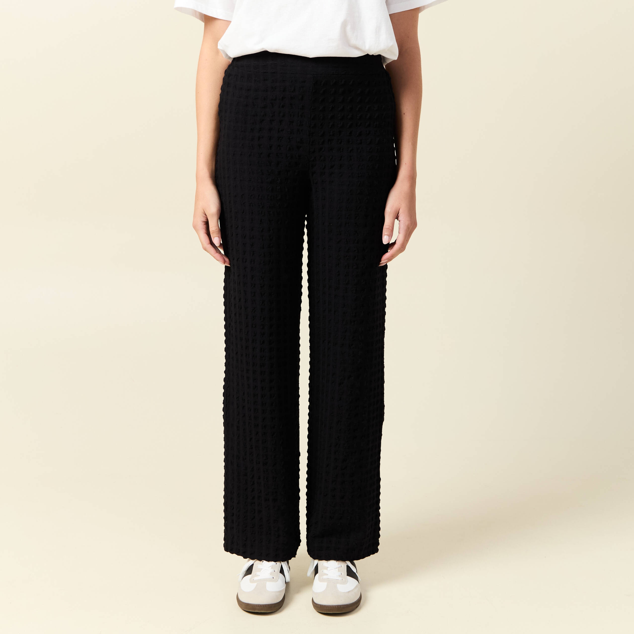 Pantalon loose taille haute fluide noir femme