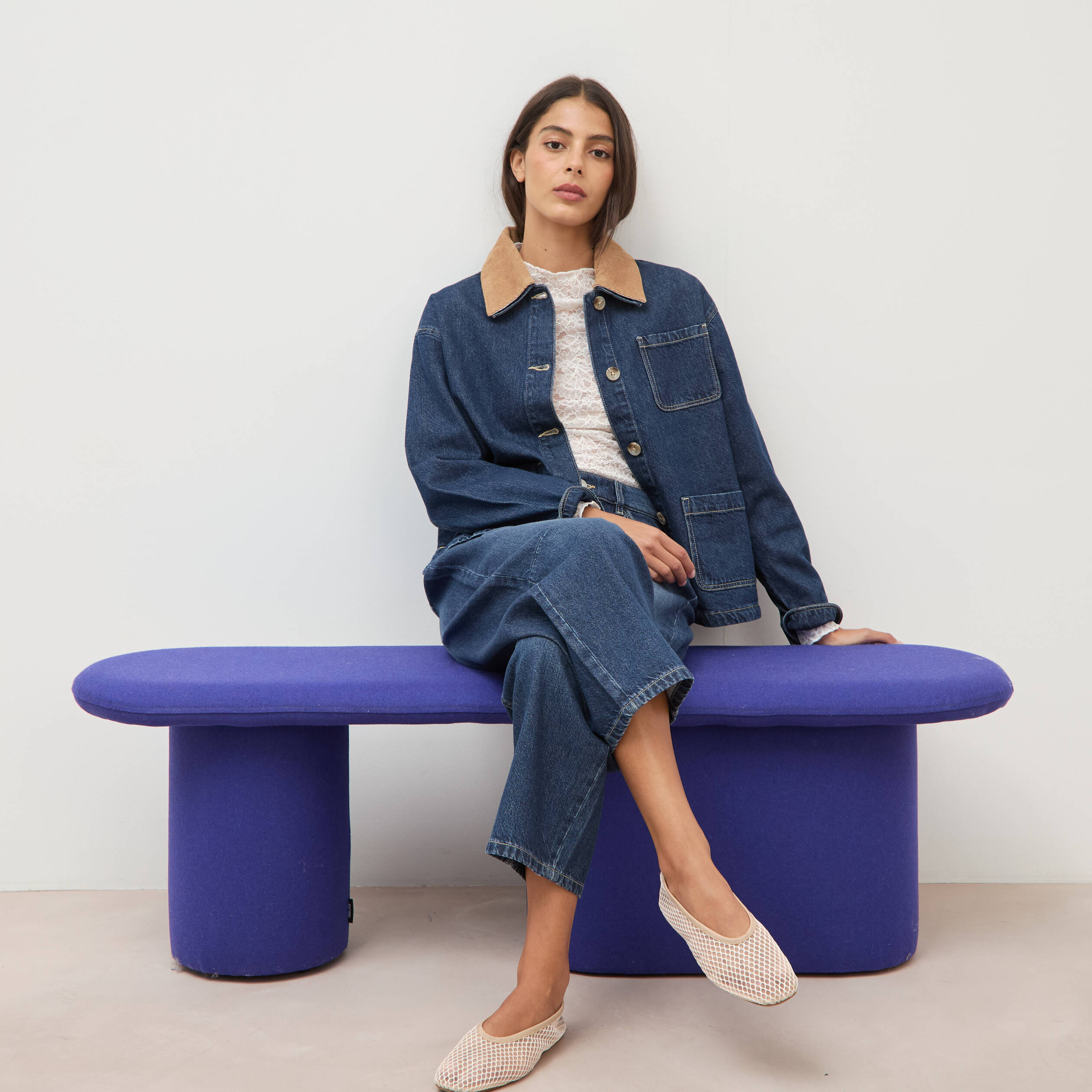 Veste en jeans manches longues denim brut clean femme