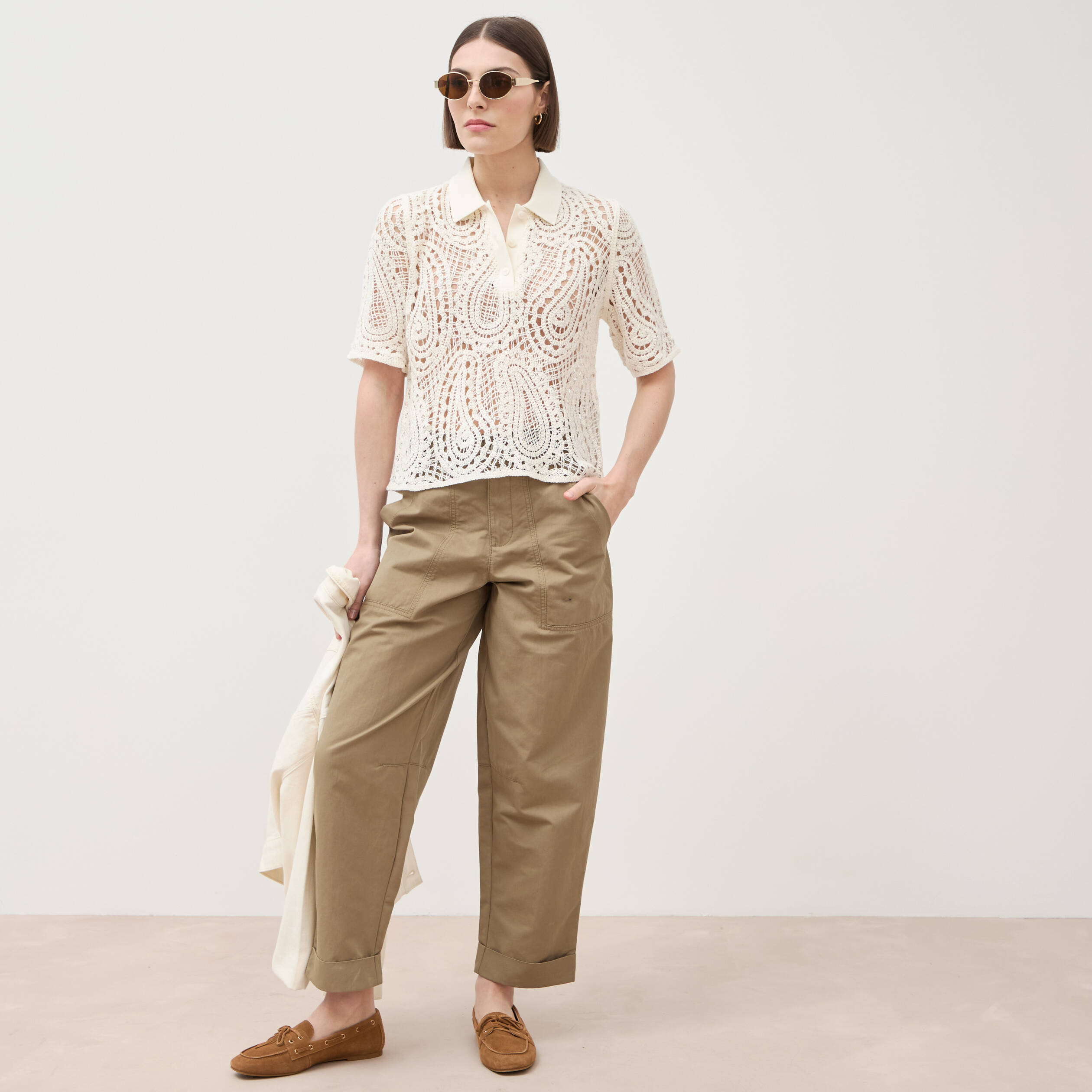 Pantalon loose taille haute vert kaki femme