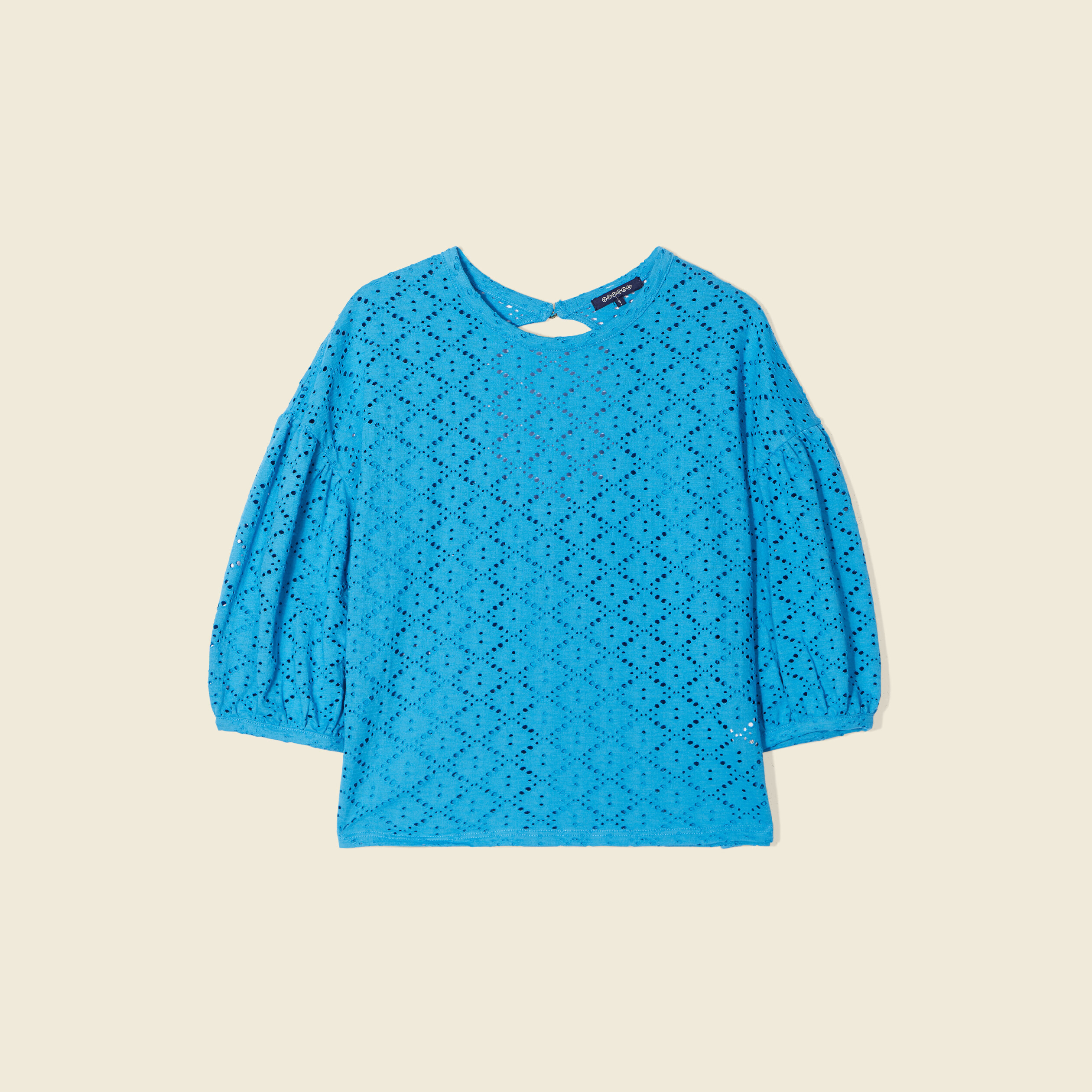 t shirt manches 34 ajoure bleu femme T-shirt manches 3/4 ajouré bleu femme
