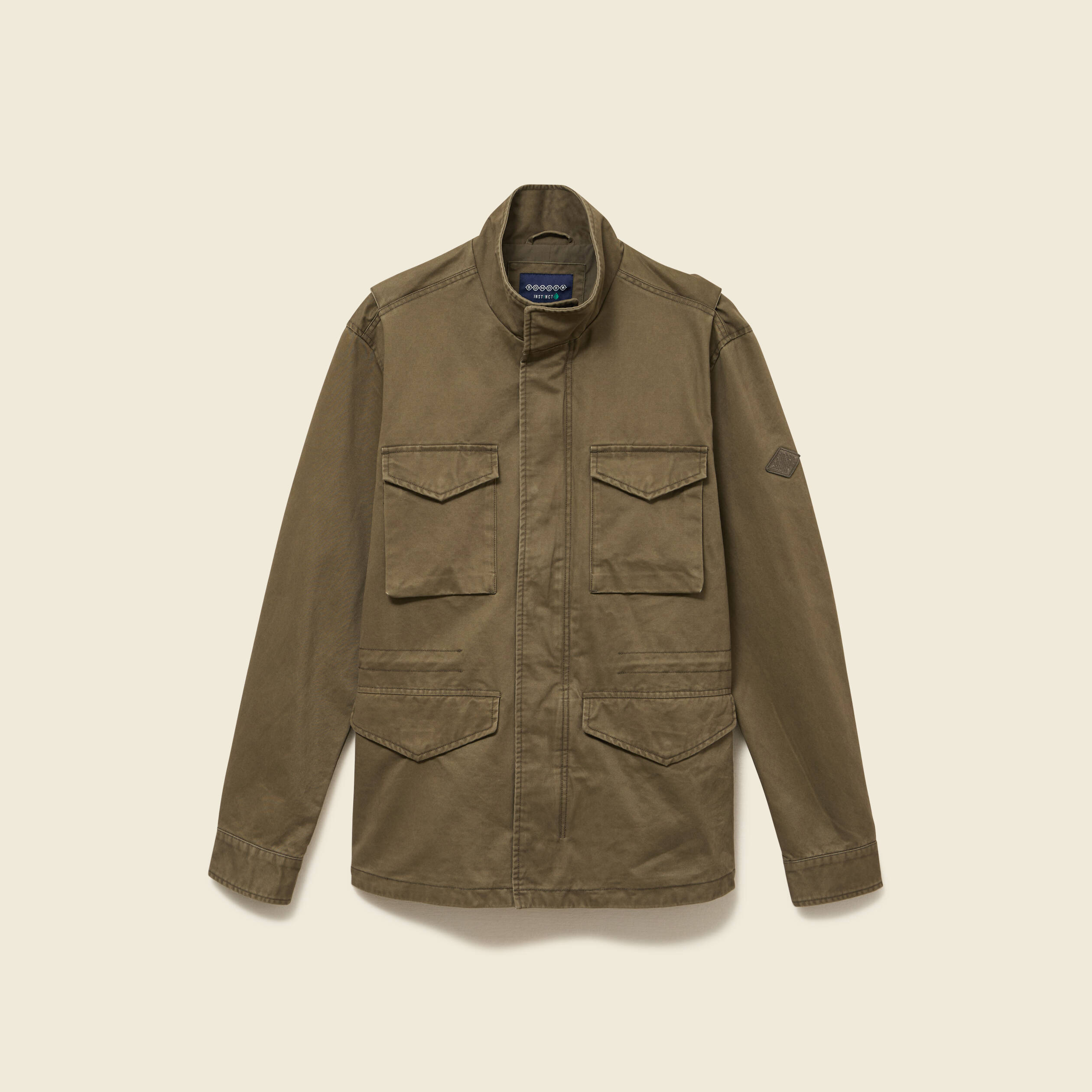 Saharienne col montant manches longues vert kaki homme