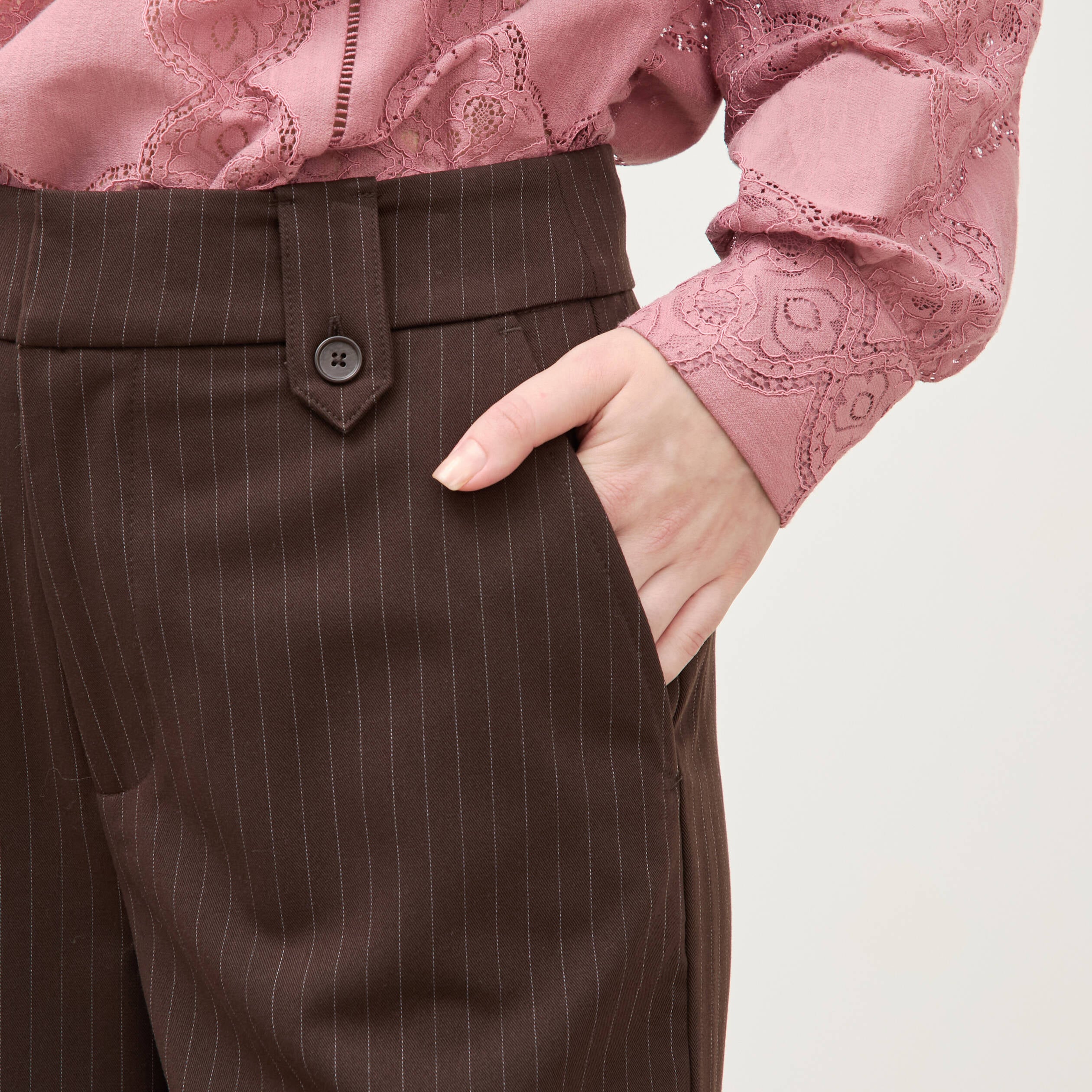 Pantalon large taille haute fluide marron fonc&eacute; femme