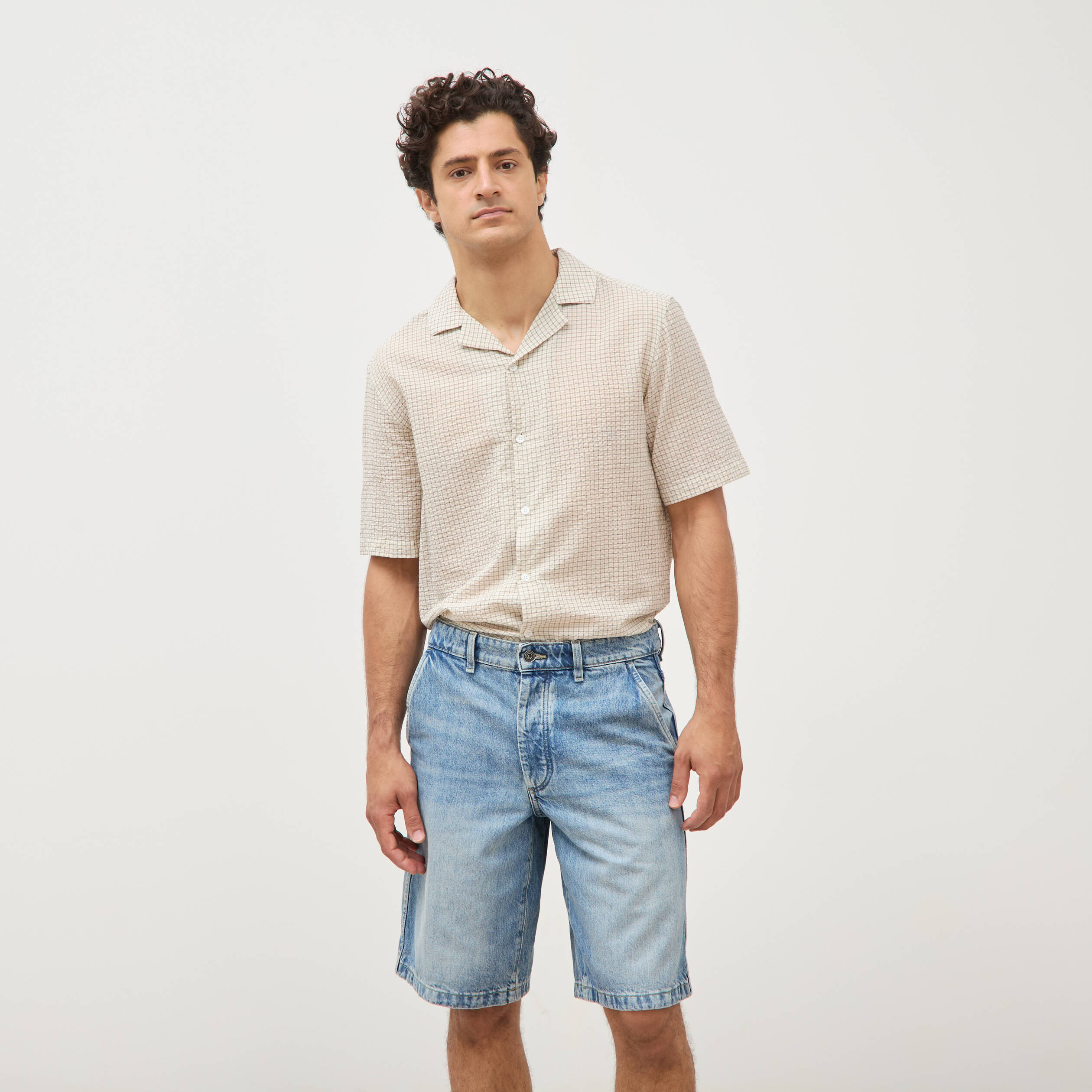 Bermuda en jean coton denim bleach homme