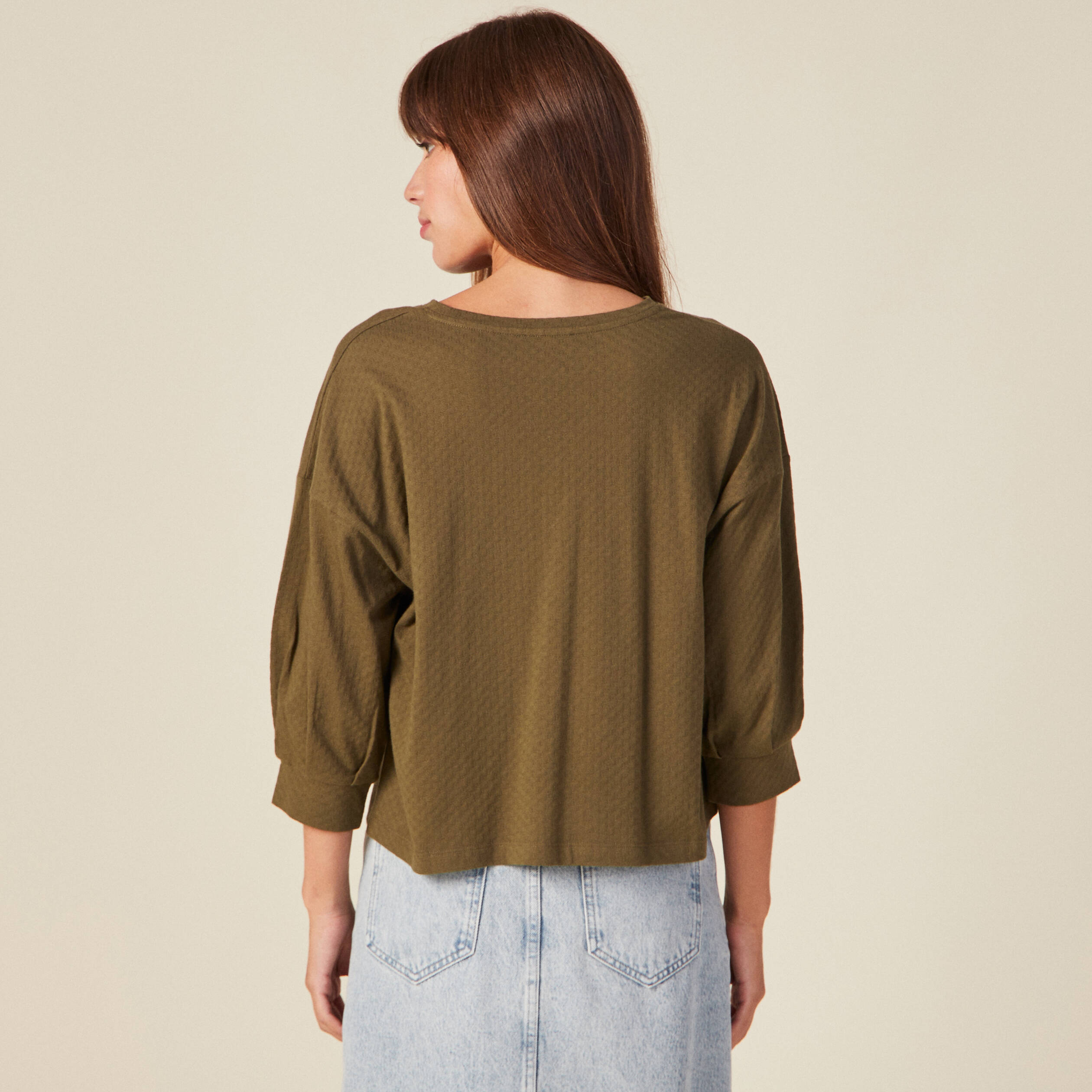 t shirt manches 34 vert kaki femme T-shirt manches 3/4 vert kaki femme