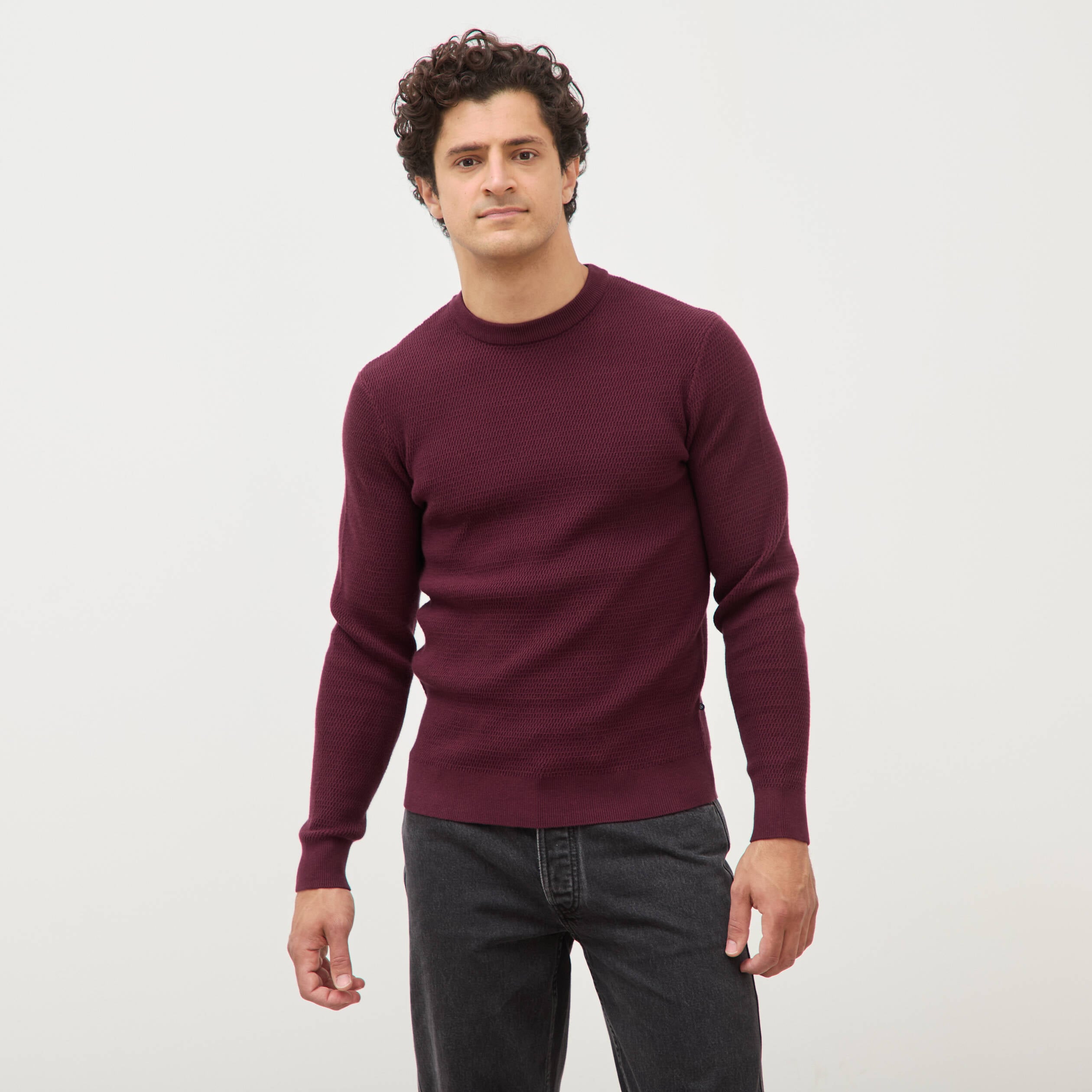 Pull droit manches longues prune homme