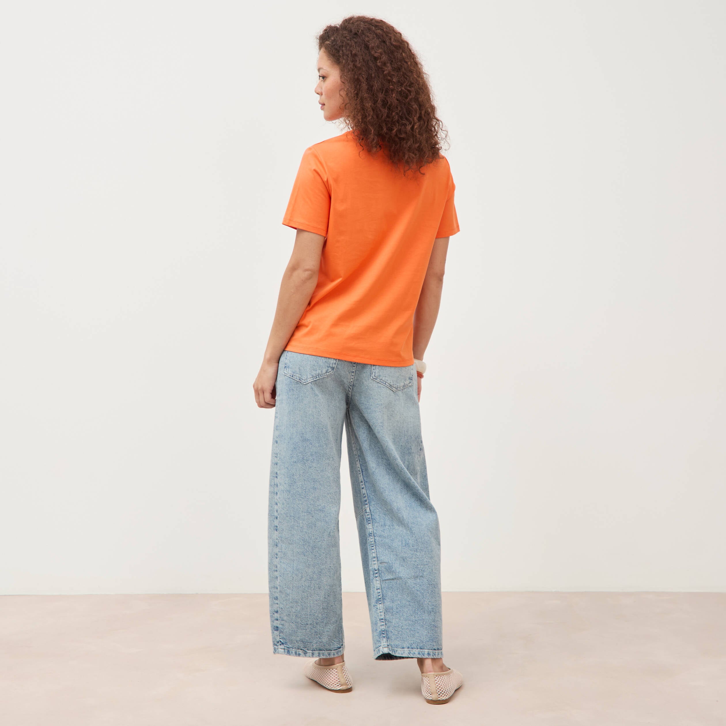 T-shirt droit col rond manches courtes orange femme