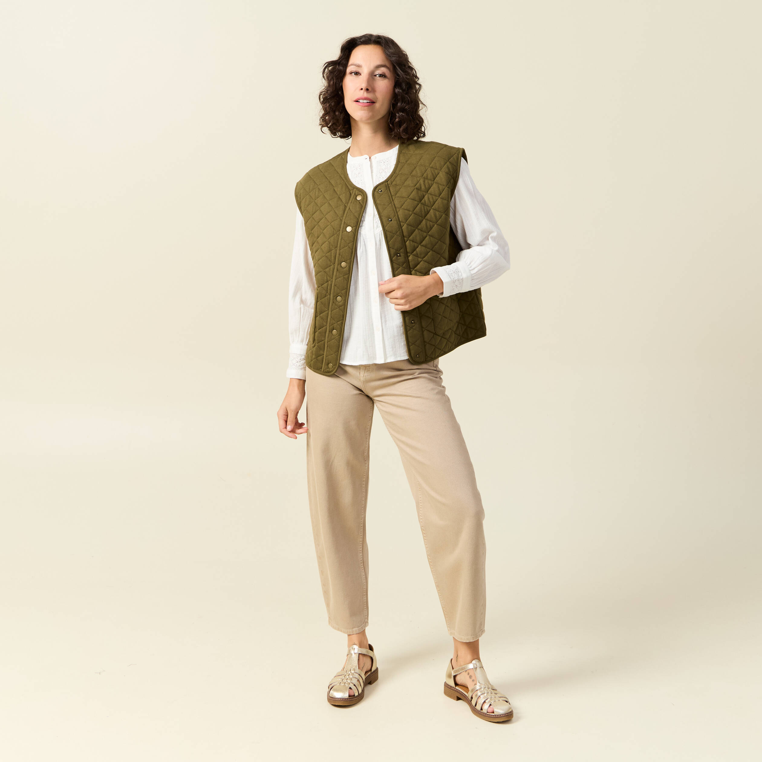 Kaki Gilet Droit Femme Gilet Sans Manches Vert Kaki Femme Bonobo