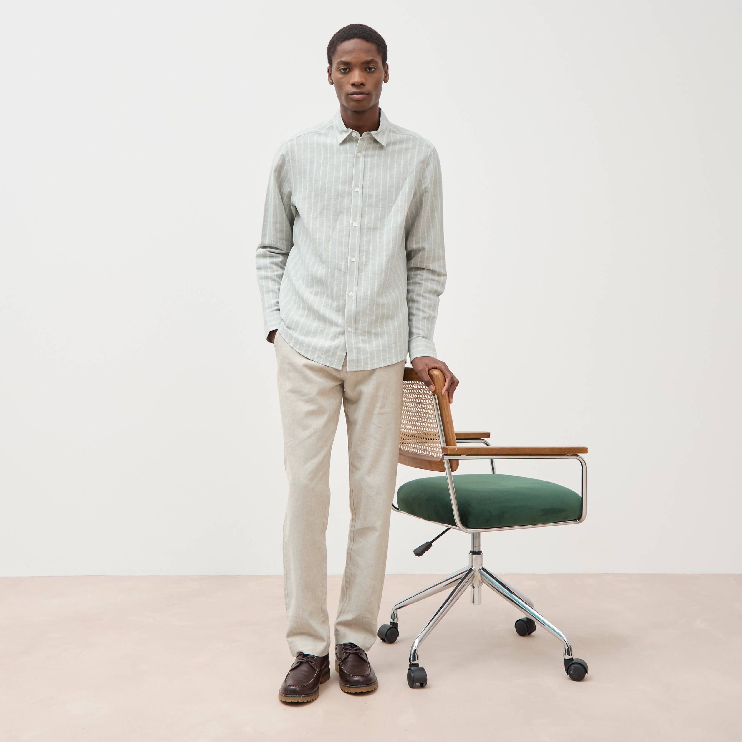Chemise manches longues vert clair homme