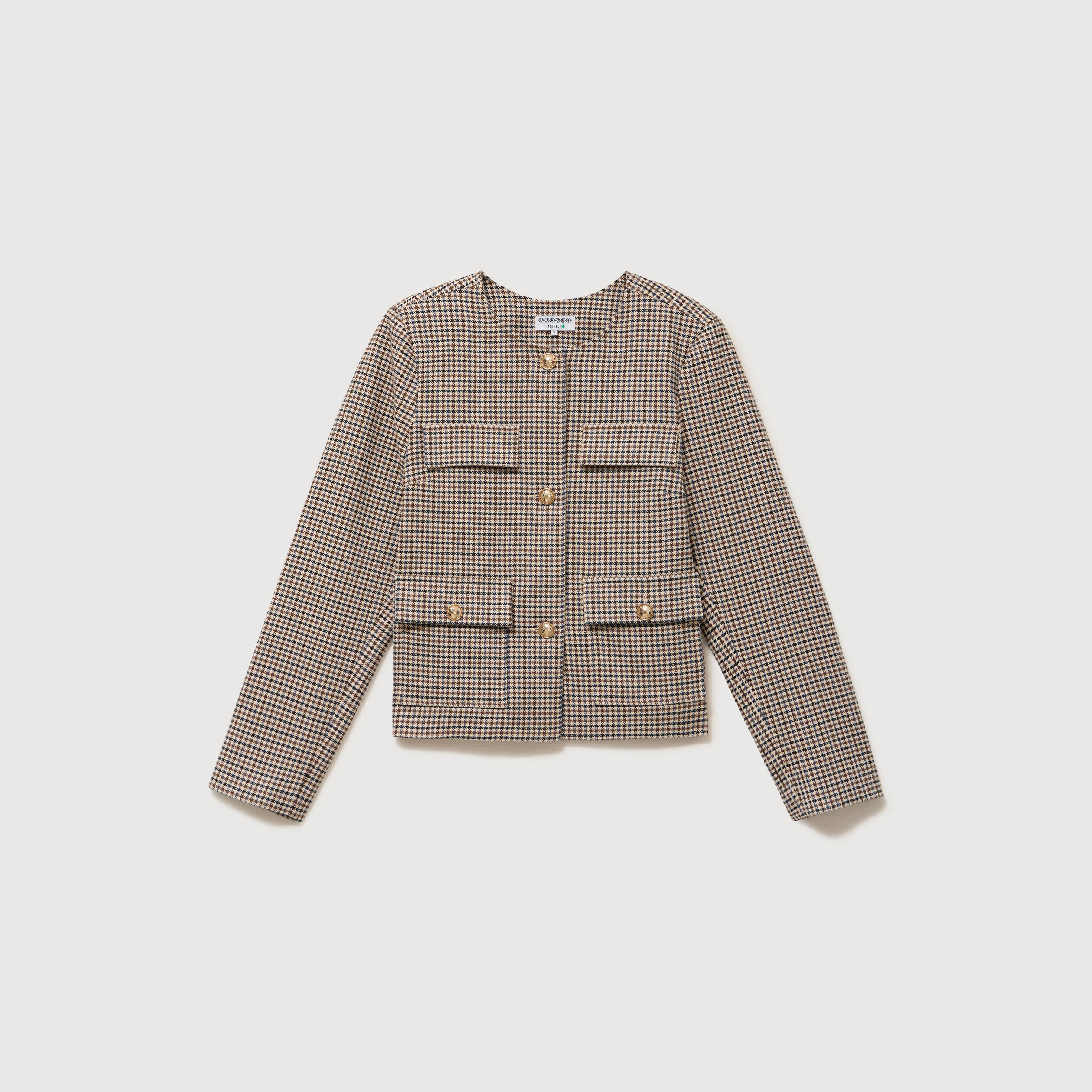 Veste &agrave; carreaux manches longues marron femme