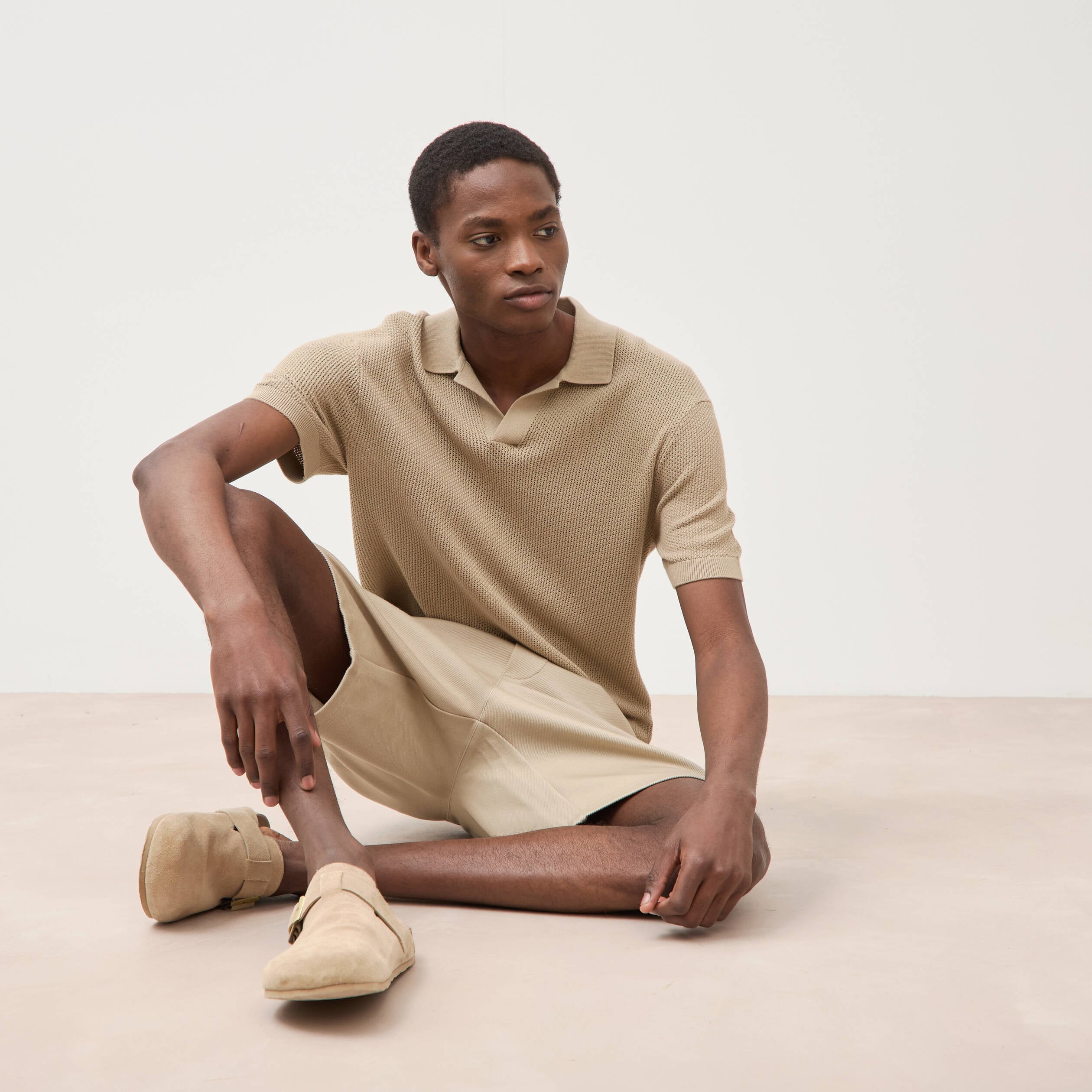 Polo manches courtes beige homme
