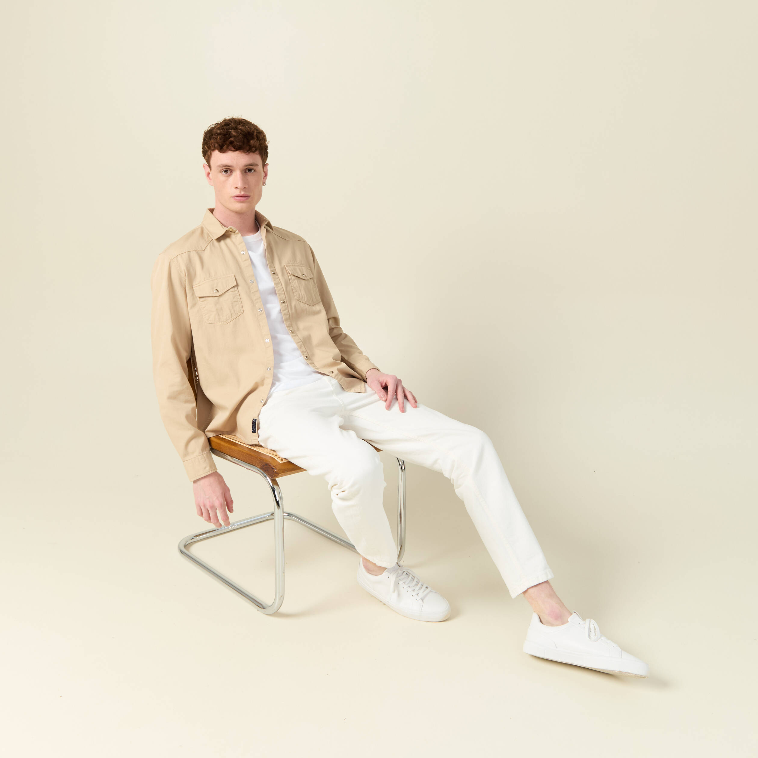 chemise manches longues beige homme Chemise manches longues beige homme