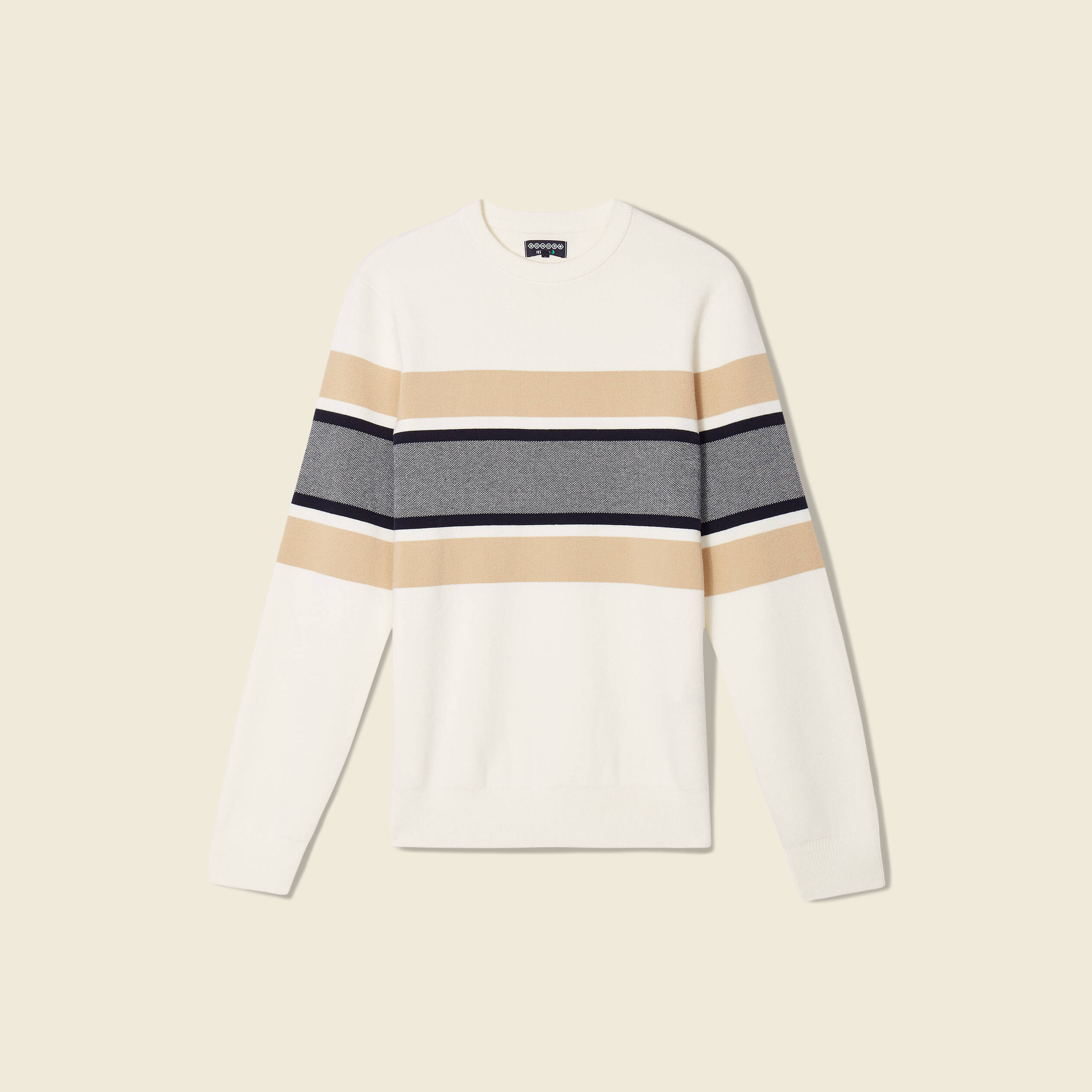 Pull fin col rond manches longues ecru homme
