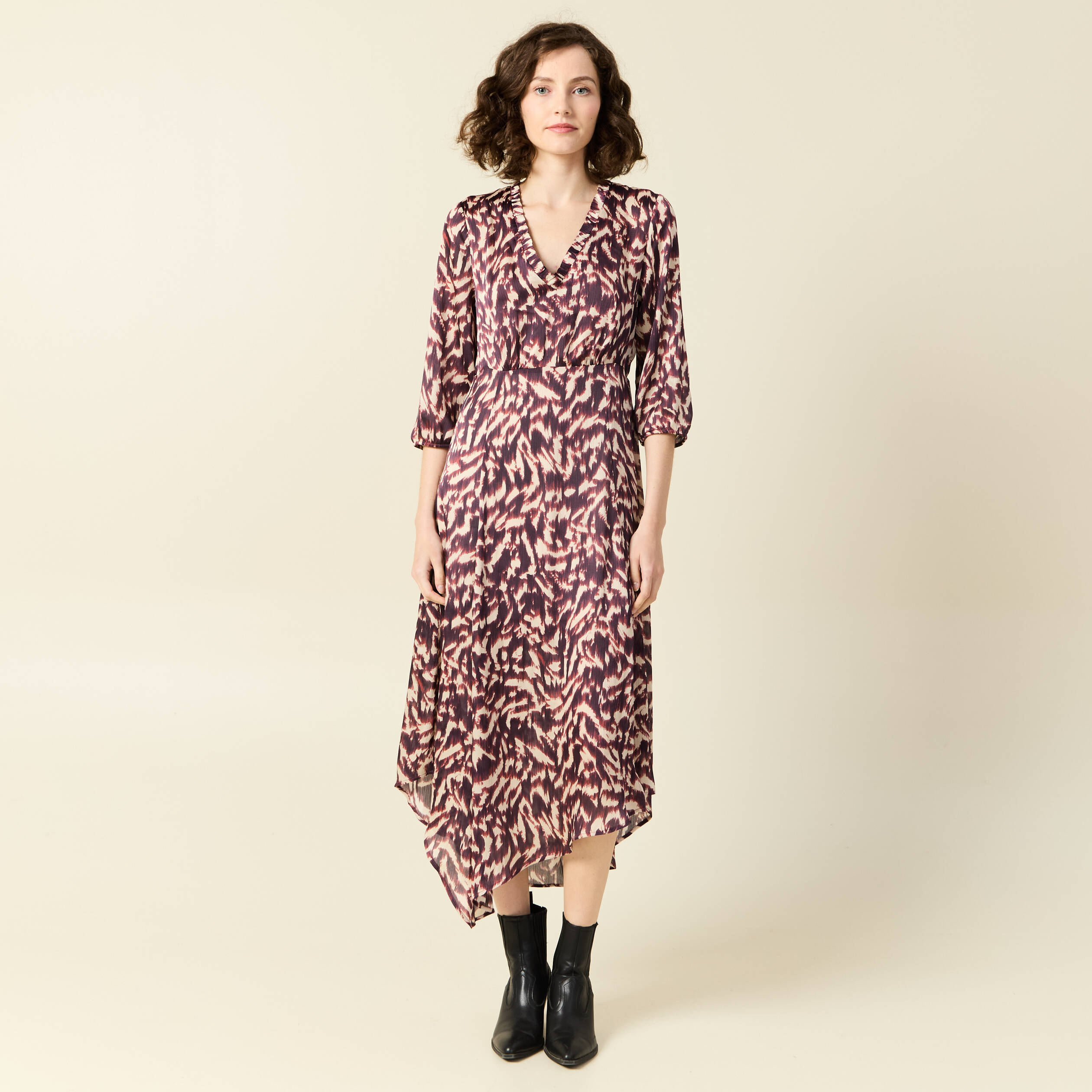 robe longue evasee fluide marron femme Robe longue évasée fluide marron femme
