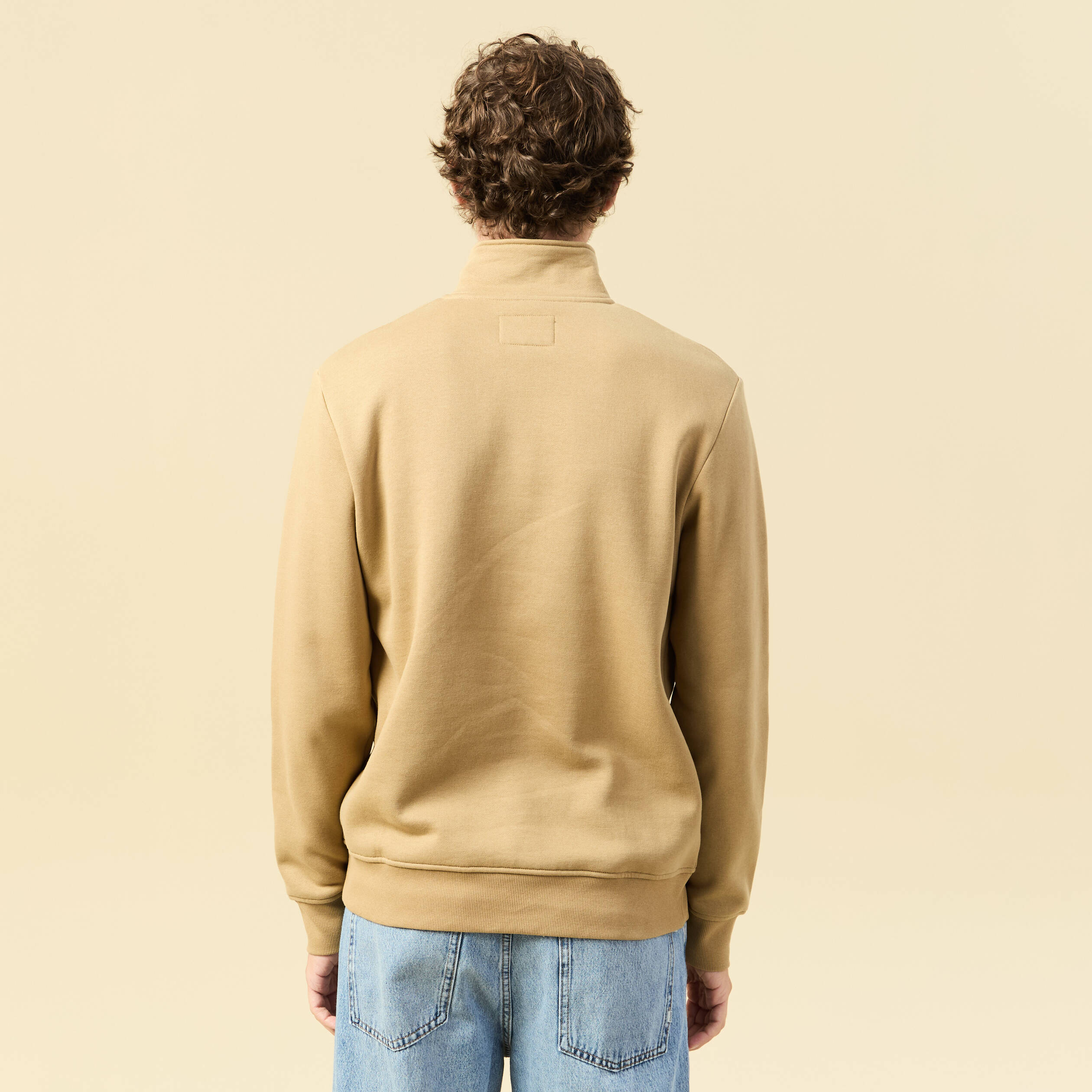 Sweat col camionneur manches longues beige homme